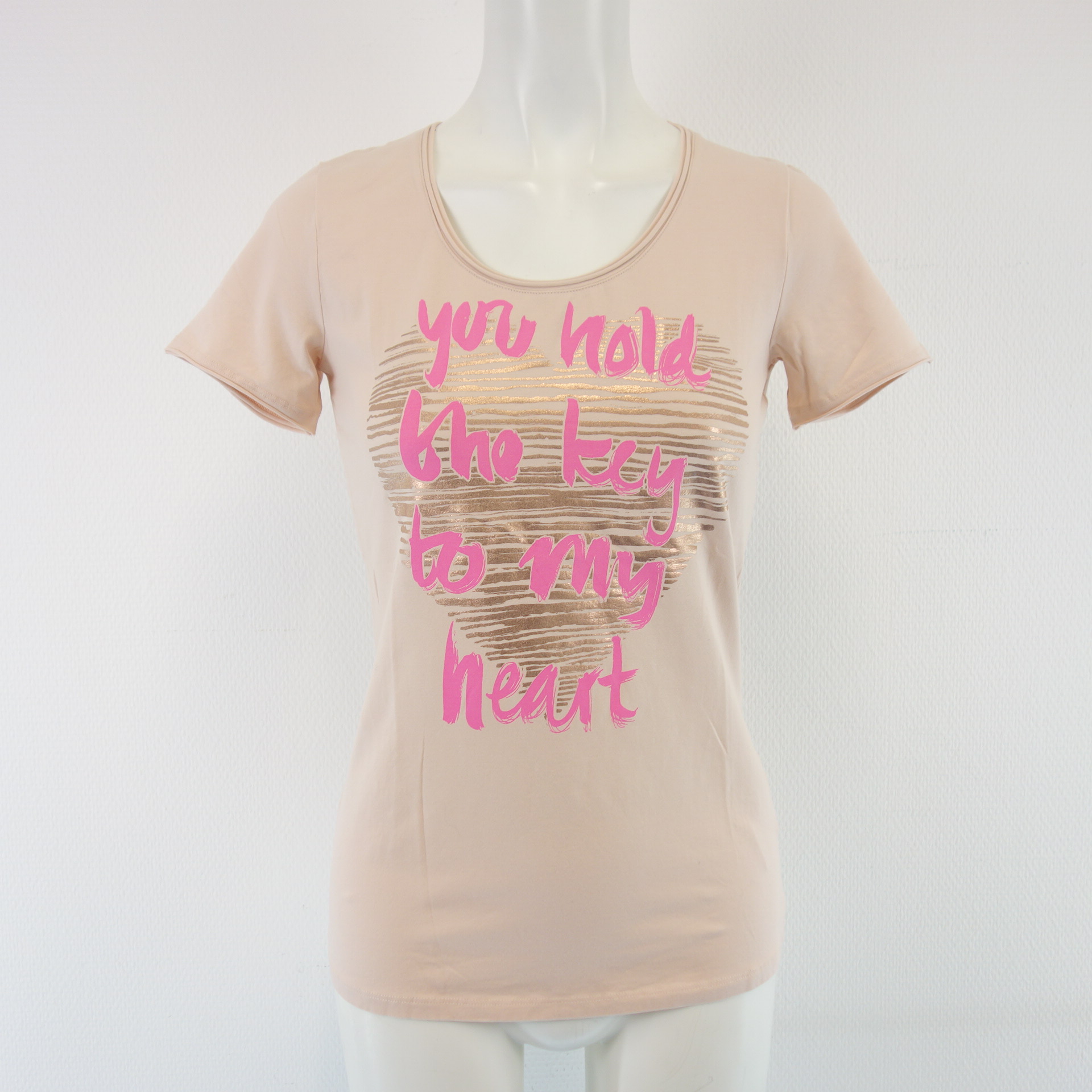 MARC AUREL Damen T Shirt T-Shirt Oberteil Rosa Tailliert Stretch Schriftzug