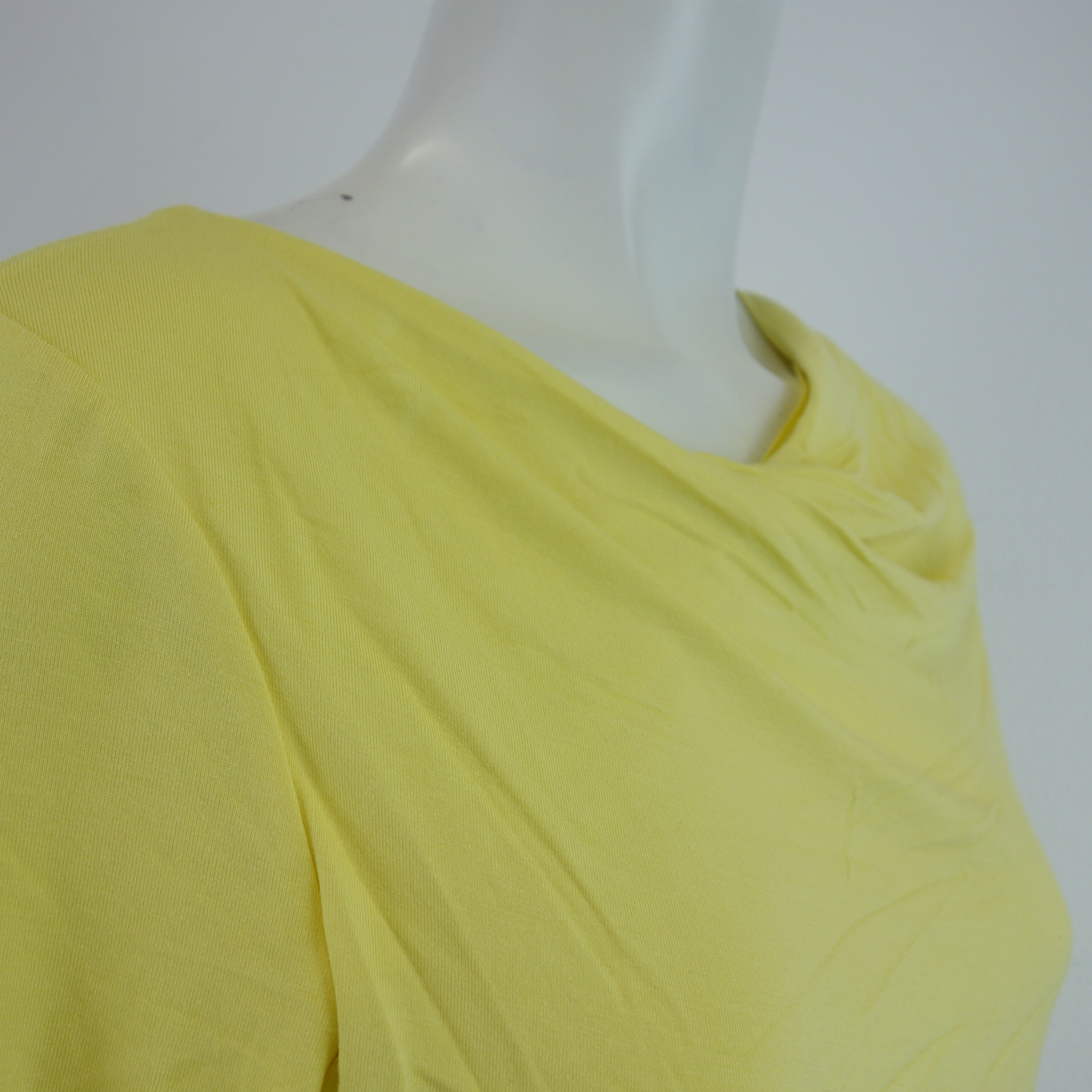 MORE & MORE Damen T-Shirt T Shirt Oberteil Gelb Wasserfall Ausschnitt Stretch