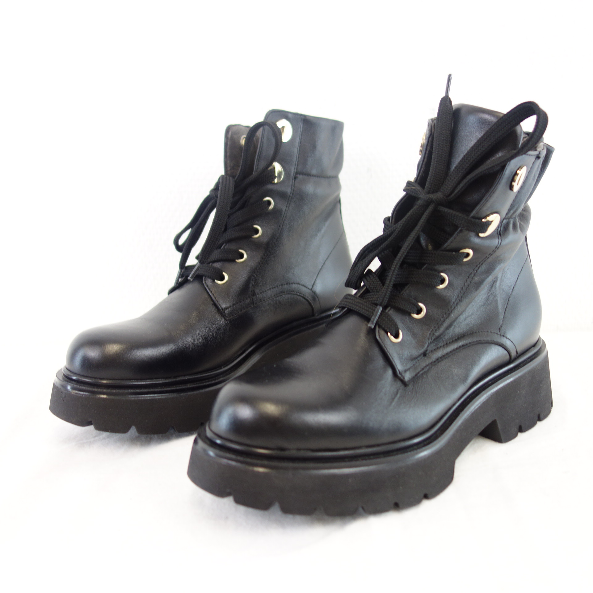 BUKELA Damen Schuhe Halbschuhe Boots Stiefeletten Schwarz Leder Größe 37