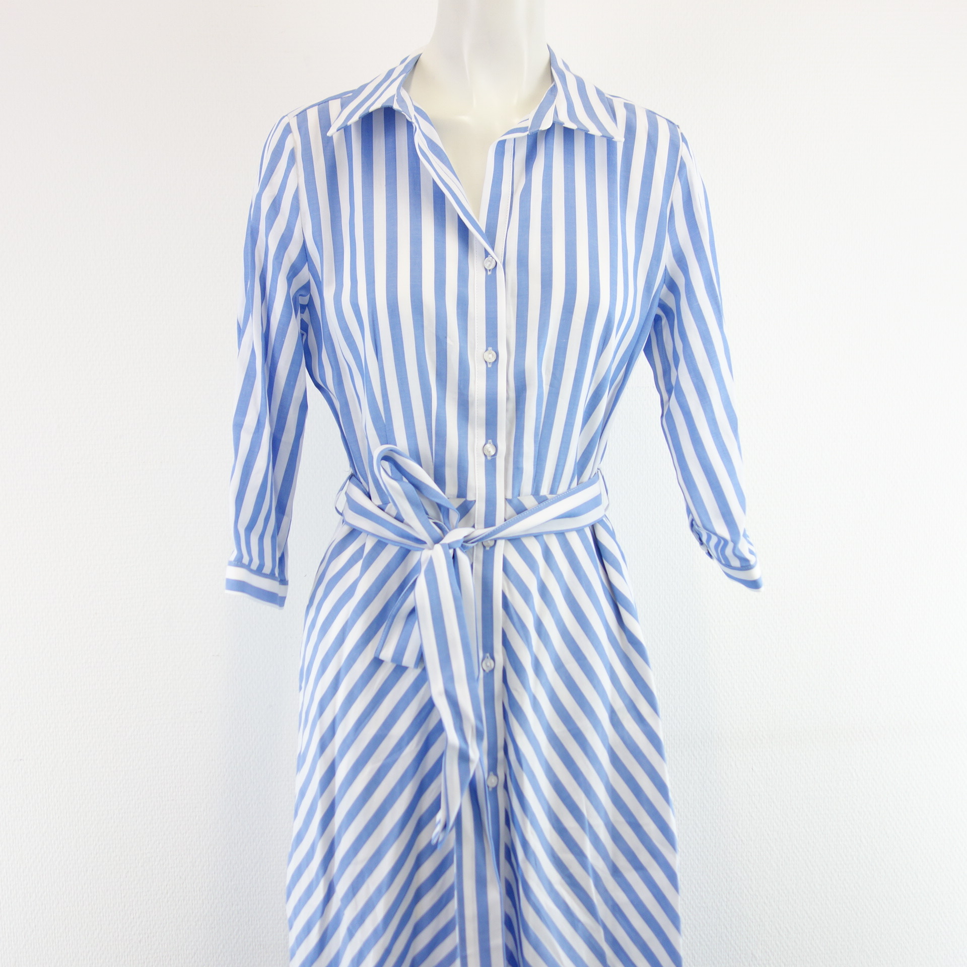 MILANO ITALY Langes Damen Kleid Blau Weiß Gestreift 100% Baumwolle