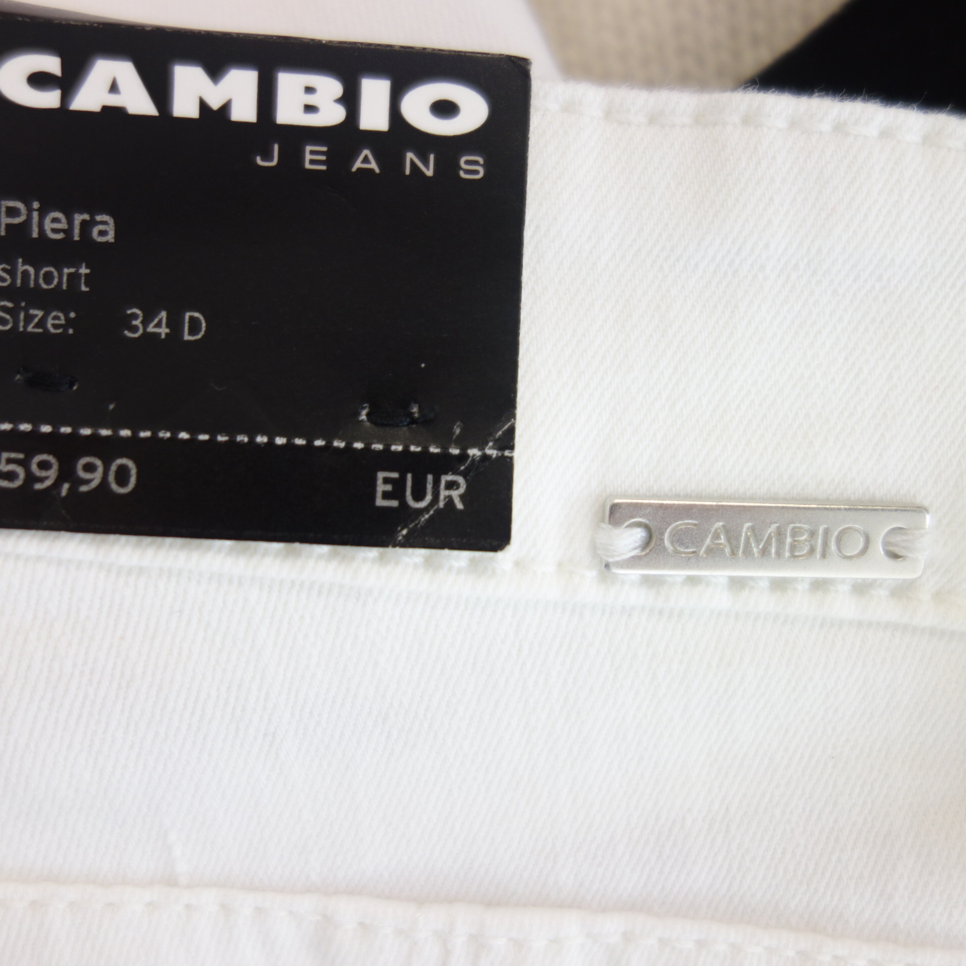 CAMBIO Damen Jeans Hose Jeanshose Weiß Modell Paris Short Größe 34 Slim