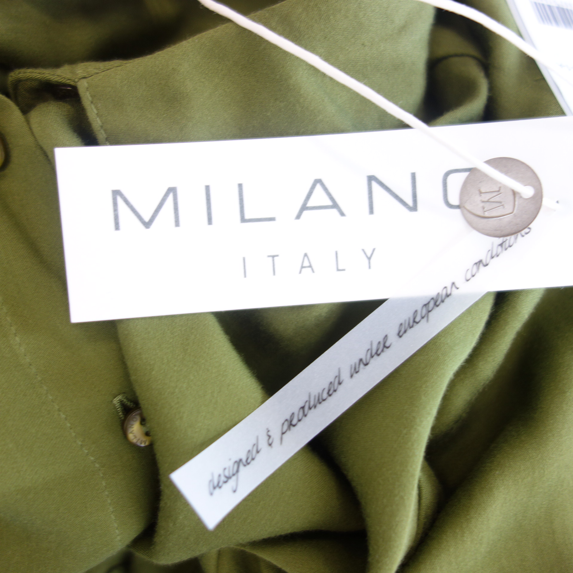 MILANO Italy Damen Lange Bluse Tunika Oberteil Hemd Shirt Khaki Oliv 100% Viskose 