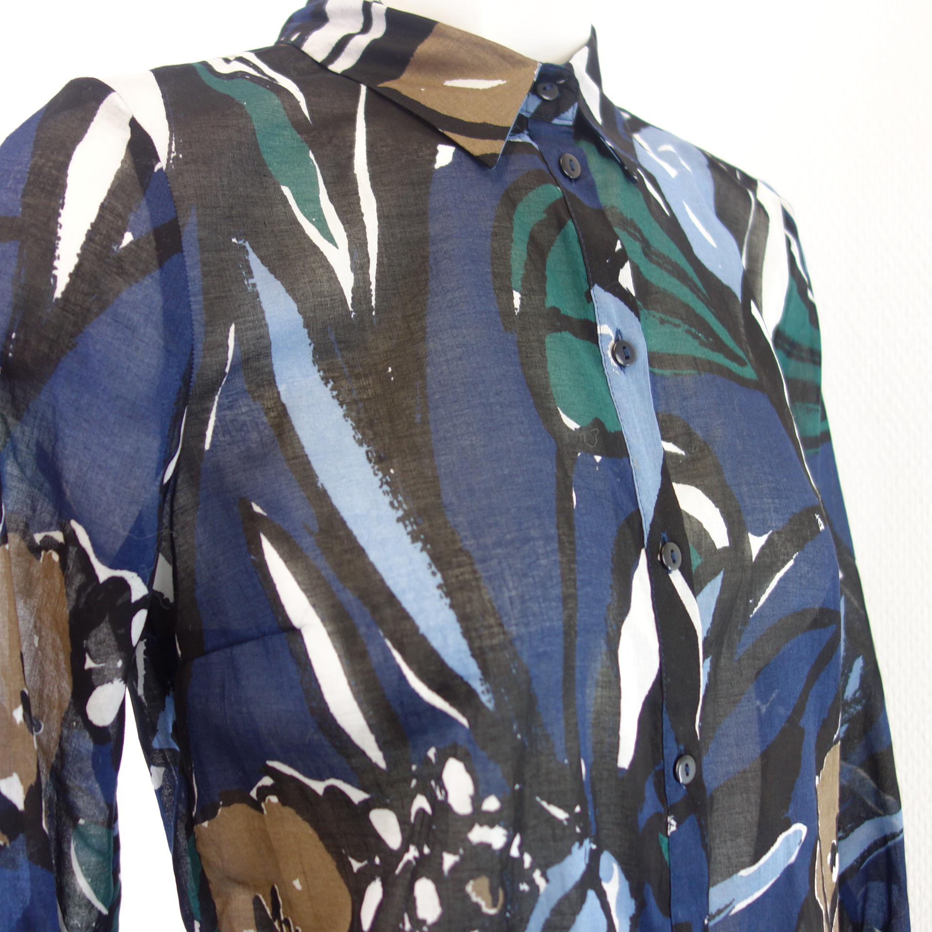 MORE & MORE Damen Bluse Blau Schwarz Grün Muster 100% Baumwolle