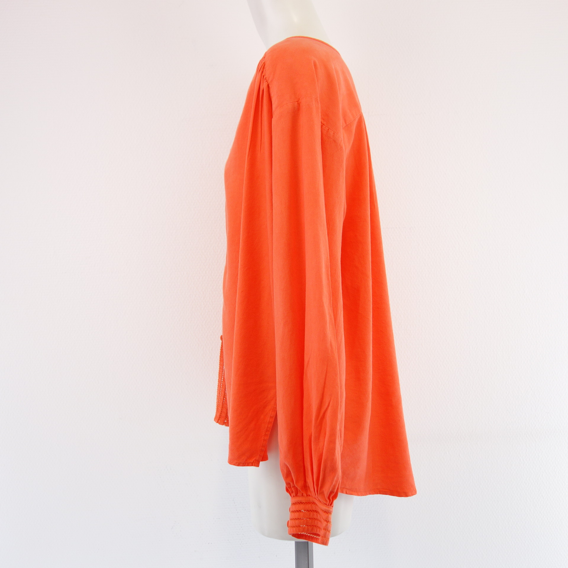 IVI Damen Bluse Tunika Hemd Oberteil Orange mit Leinen Häkelspitze