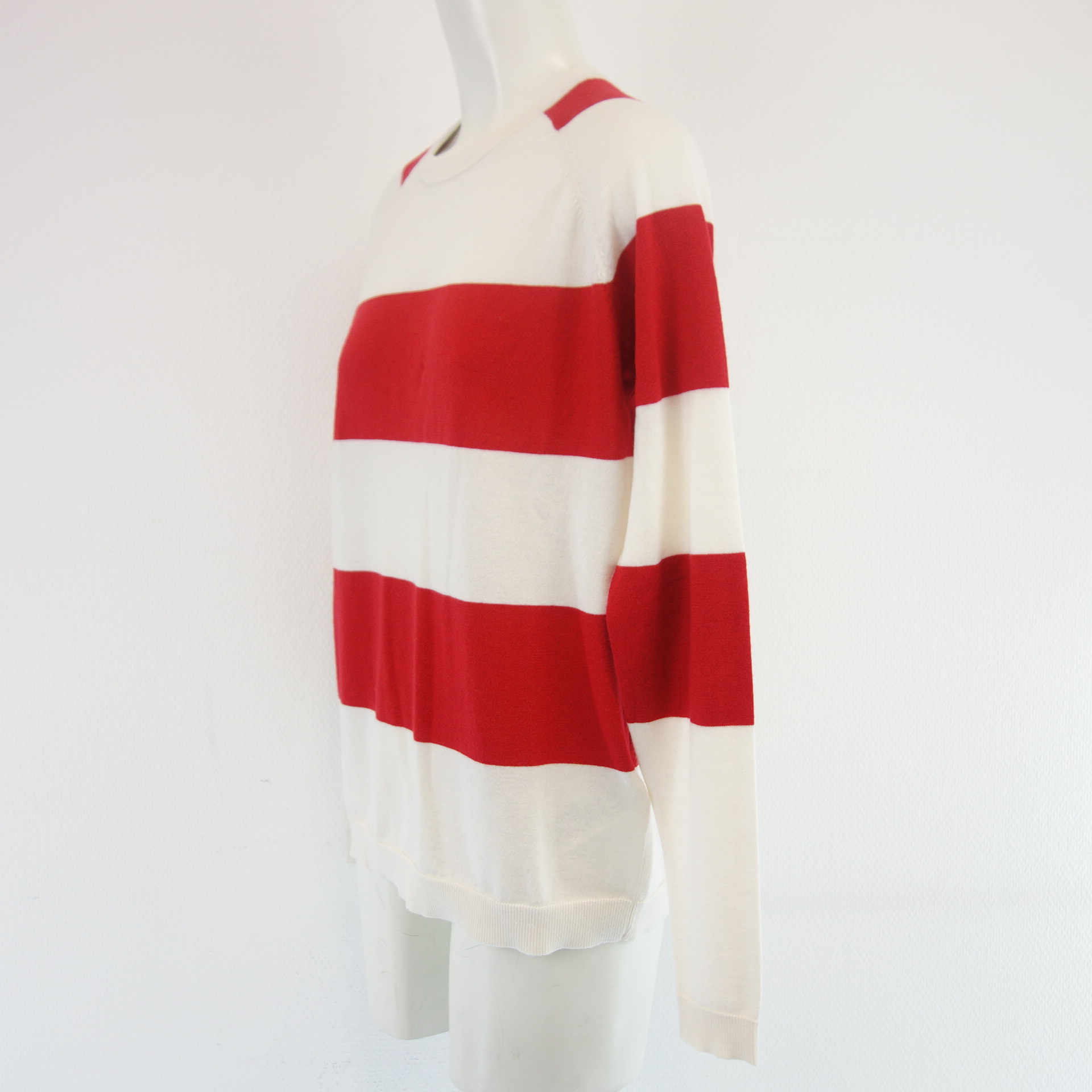 ALLUDE Damen Pullover Gestreift Weiß Rot Kaschmir Baumwolle Größe S