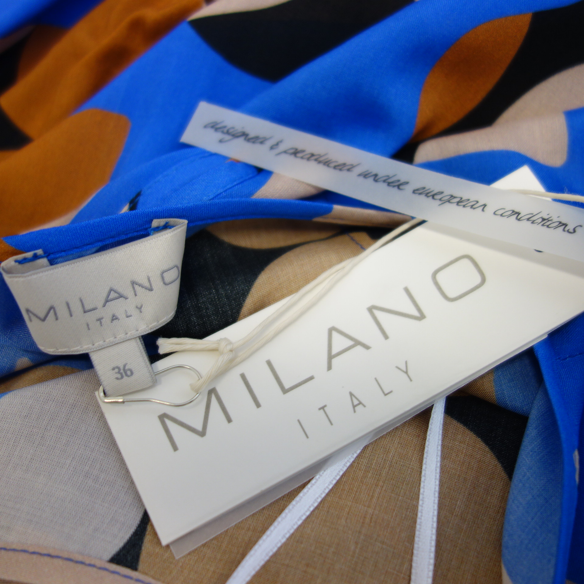 MILANO Italy Damen Tunika Oberteil Bluse Shirt Bunt 36 100% Viskose Np 79 Neu