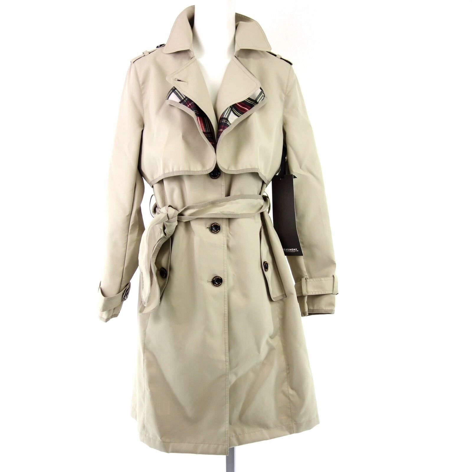 Beaumont Damen Mantel Größe 38 M Beige Trenchcoat Regenmantel Gürtel Np 369 Neu