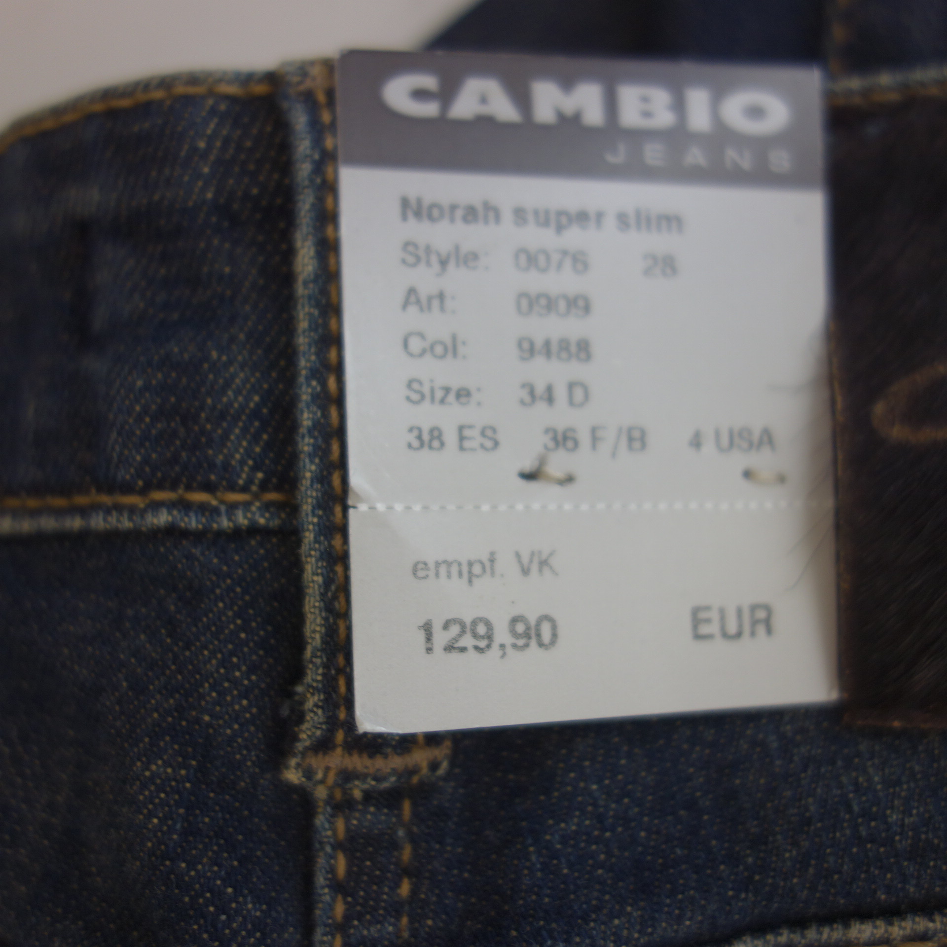 CAMBIO Damen Jeans Hose Jeanshose Blau Modell Norah Super Slim Gr 34