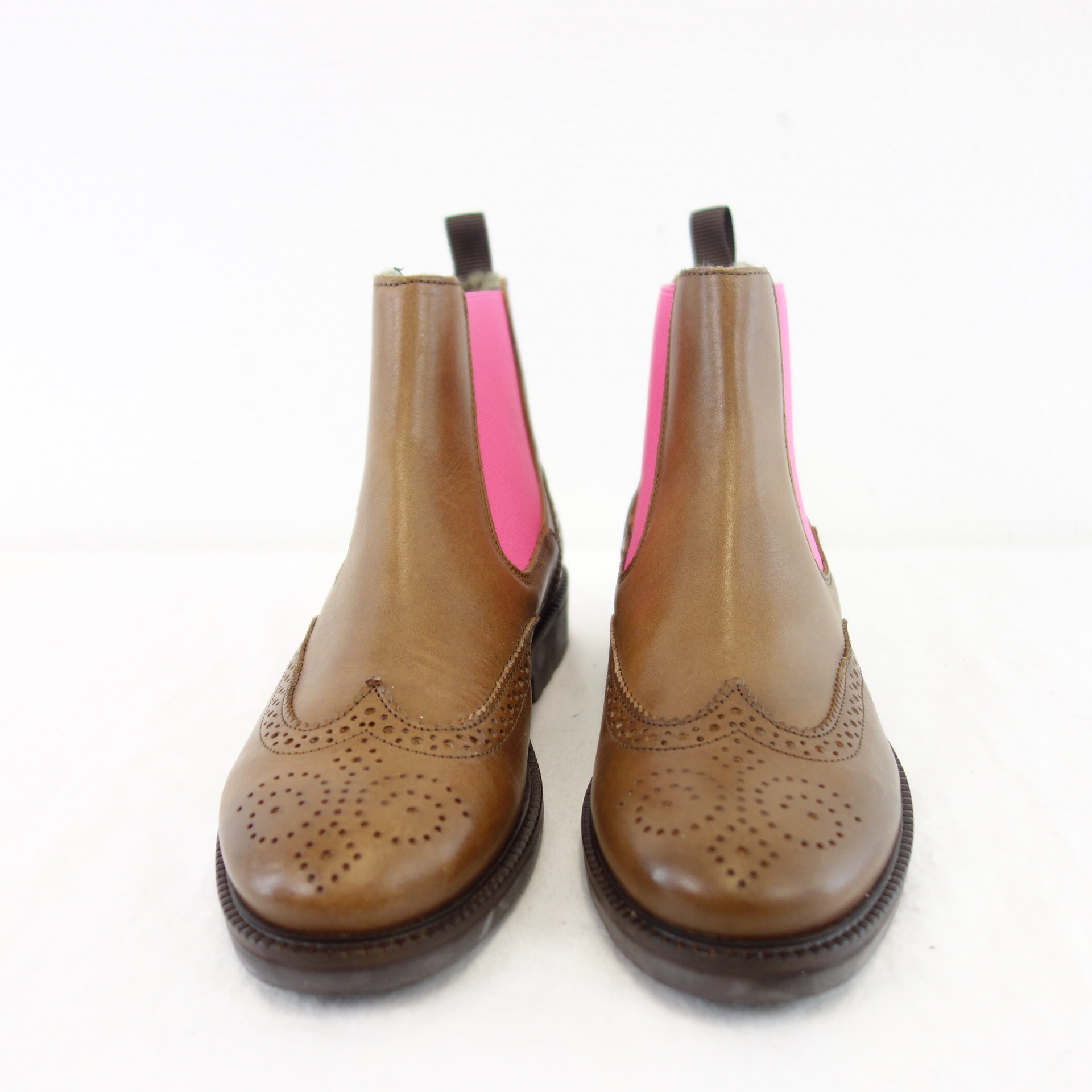Gallucci Damen Schuhe Stiefel Stiefeletten Chelsea Boots Leder Braun Pink Gefüttert Fell Größe 36