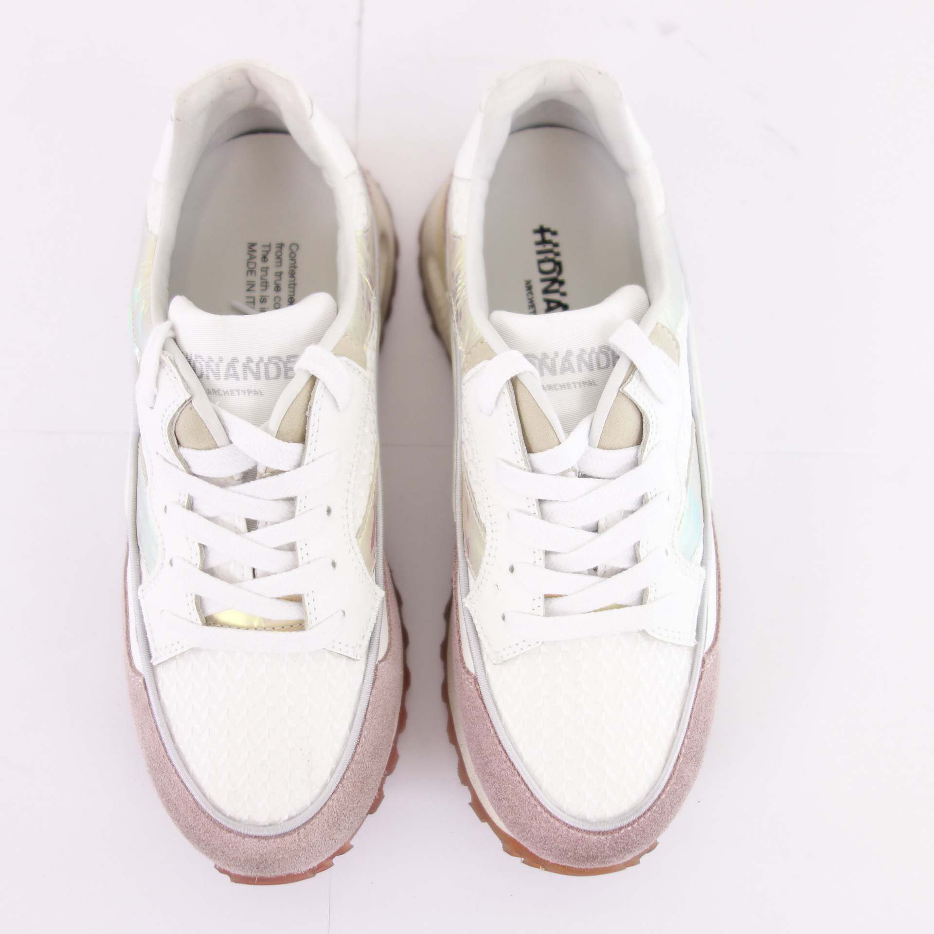 HIDNANDER Damen Schuhe Low Top Sneaker Sportschuhe Leder Textil Modell Threedome Weiß Rosa
