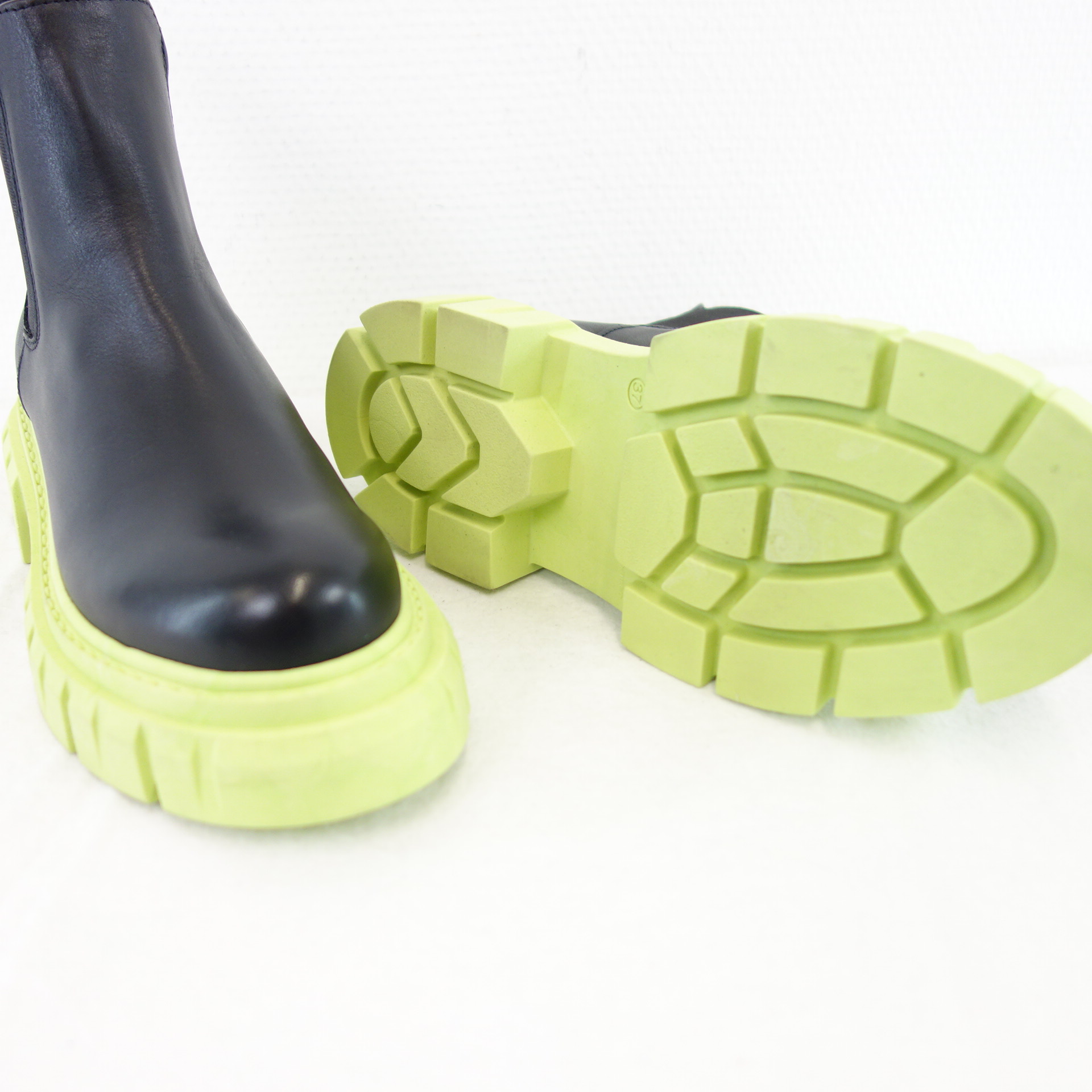 BUKELA Damen Schuhe Chelsea Boots Stiefel Stiefeletten Schwarz Grün Gr 37