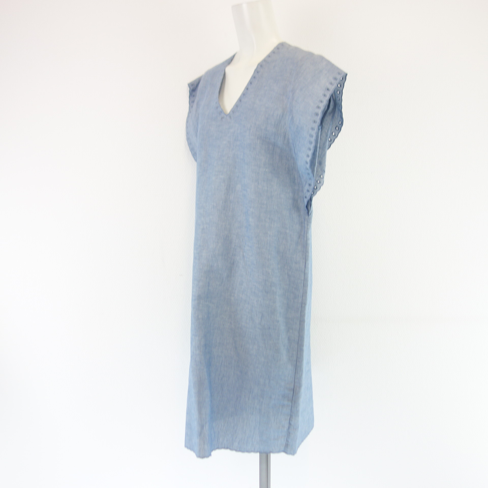 SET Damen Midi Kleid Tunika Hemdkleid Tunikakleid Kaftan Oversize Blau mit Leinen