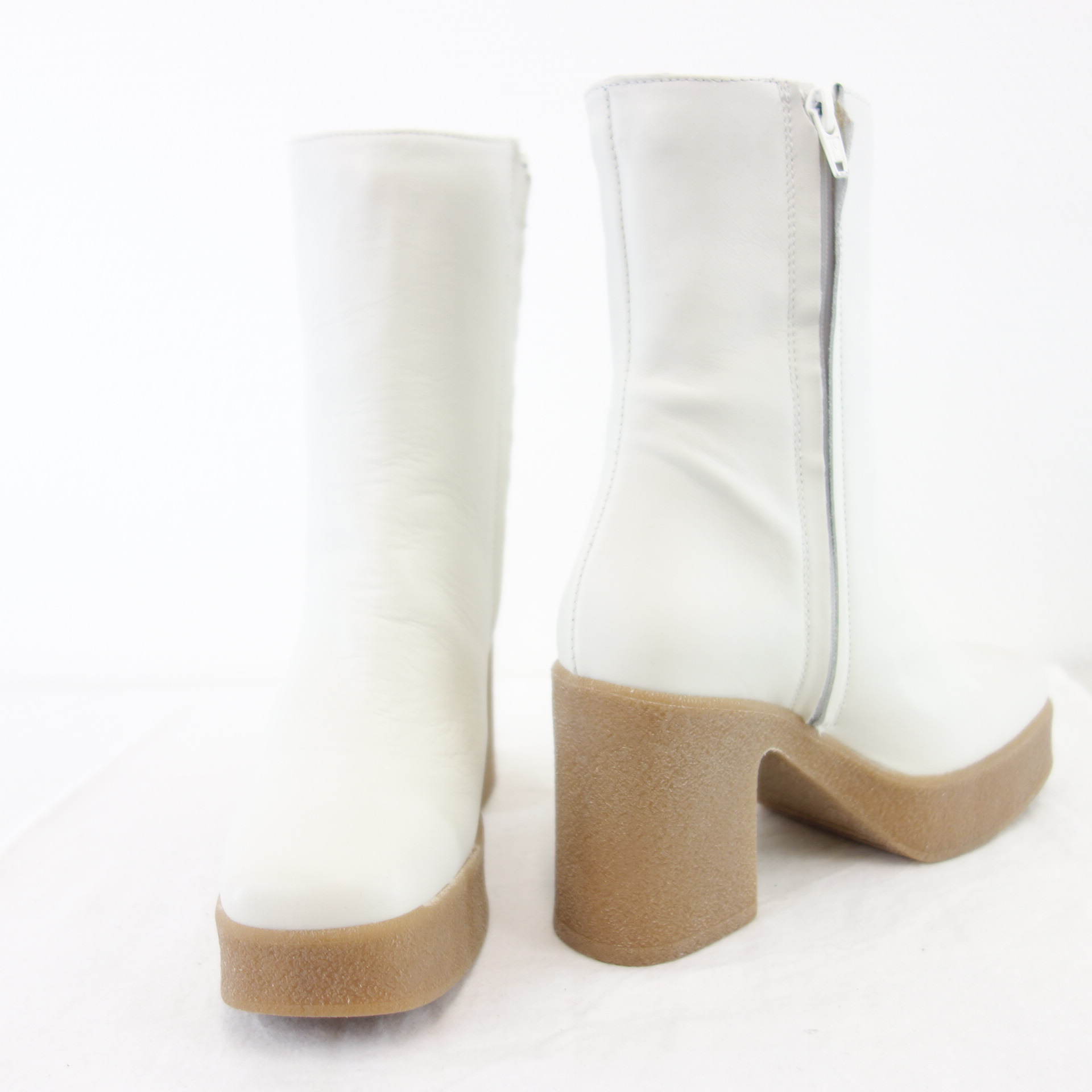 BUKELA Stiefel Plateau Stiefelette Leder Creme Weiß Modell FRIDA Blockabsatz