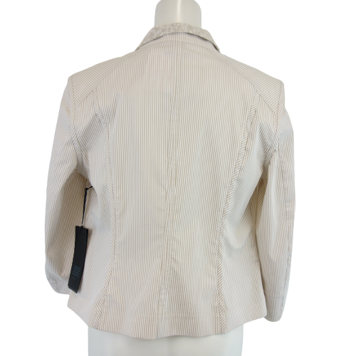 RIANI Damen Jacke Blazer Damenjacke Beige Weiß Streifen Spitze Größe 40 L