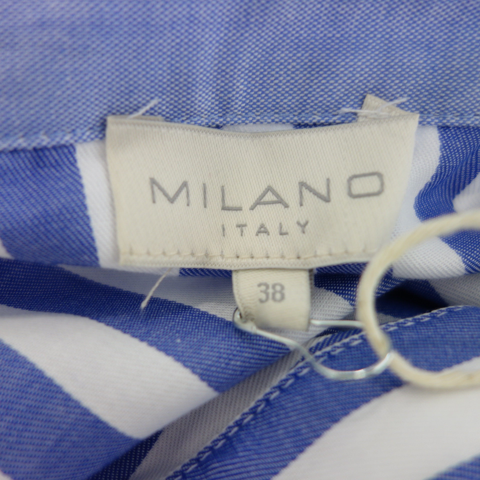 MILANO Italy Damen Kleid Blau Weiß Gestreift 100% Baumwolle 