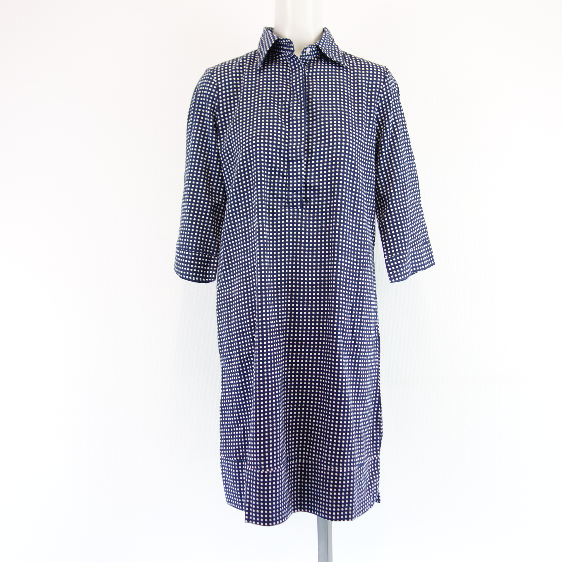 LA SALLE Damen Kleid Tunika Hemdkleid Blau Weiß Kariert Größe S mit Taschen