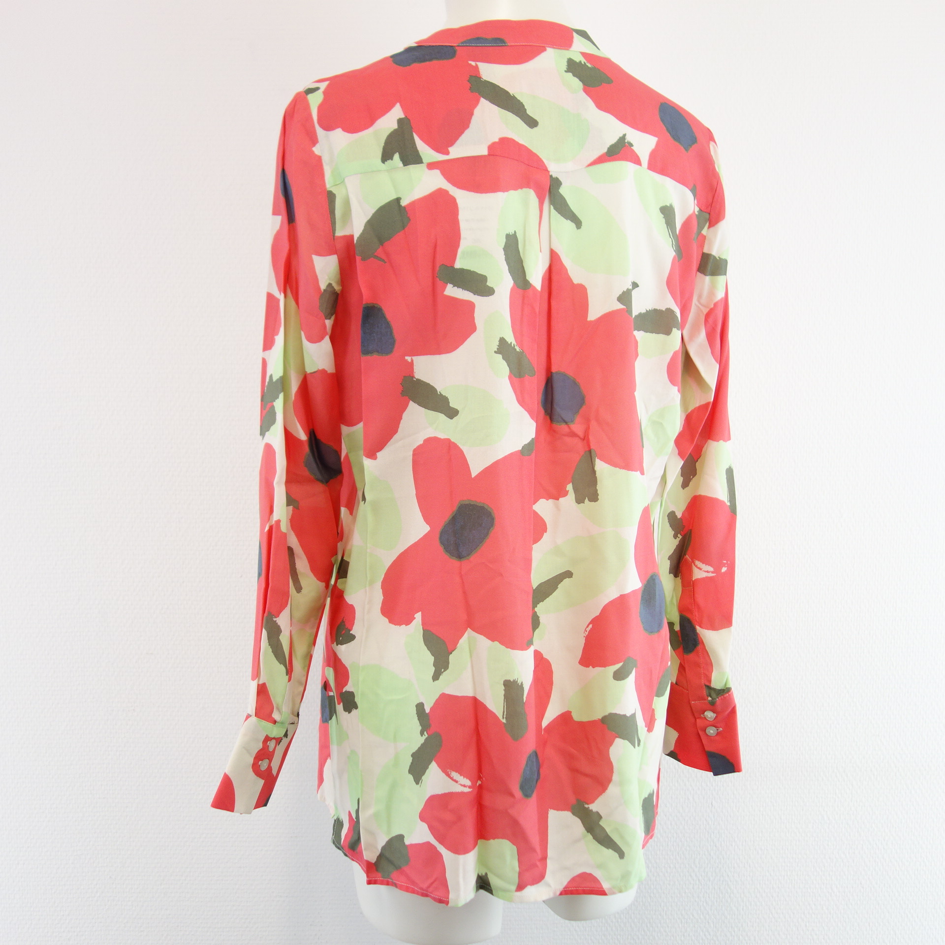 Damen Bluse MILANO ITALY Rot Grün Beige Blumen Muster 100% Viskose