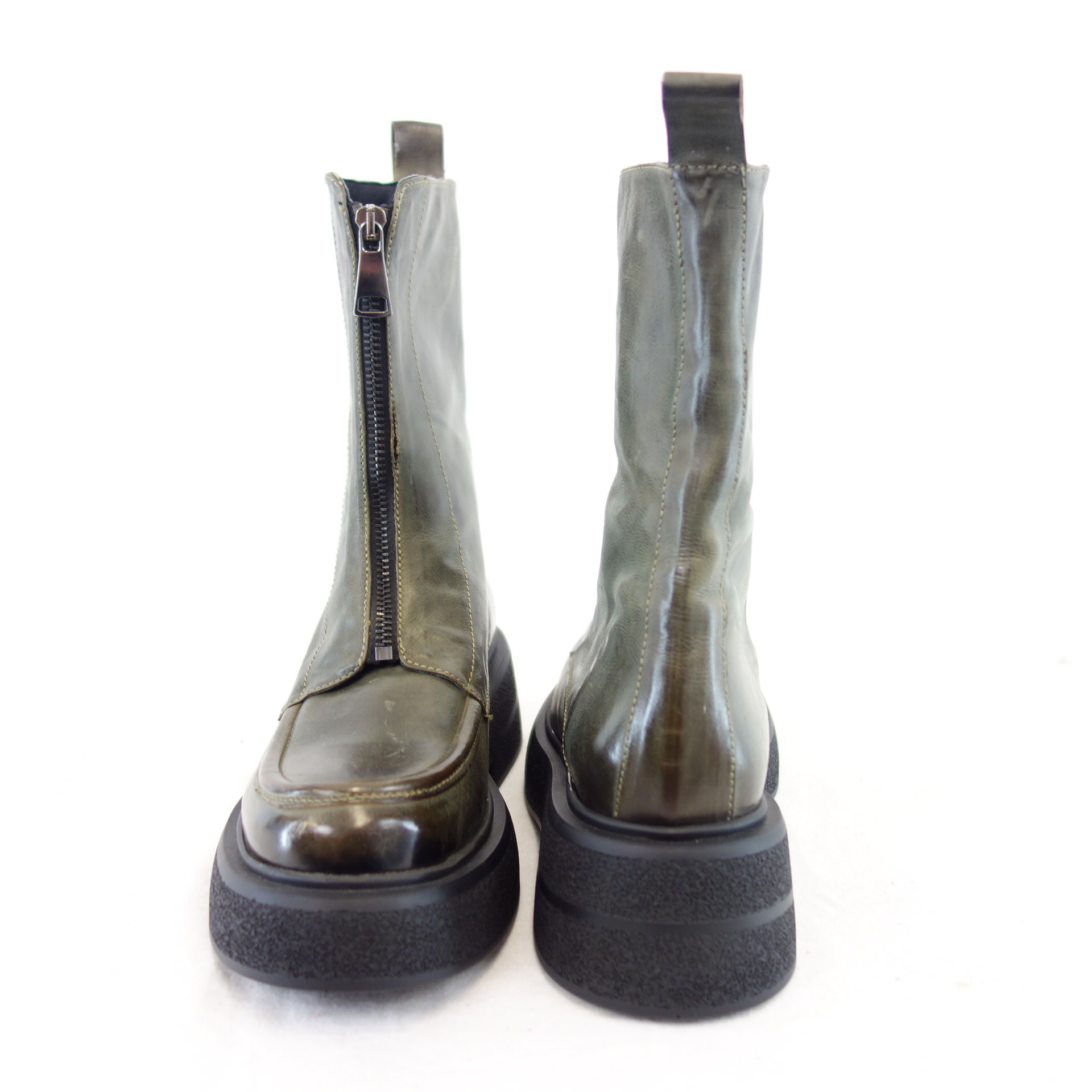 BUKELA Damen Schuhe Stiefel Boots Stiefeletten Leder Grün Größe 37