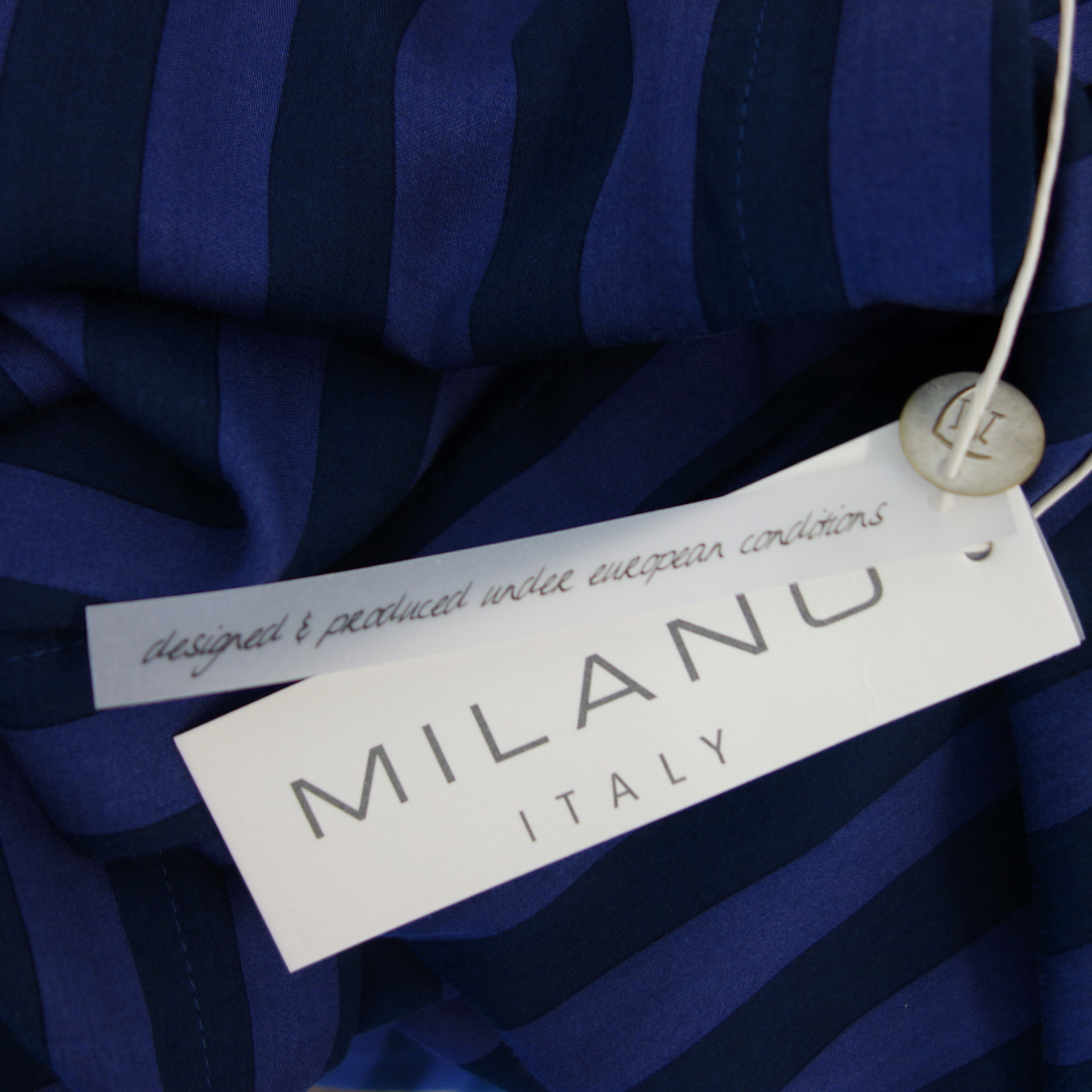 MILANO Italy Damen Bluse Shirt Tunika Oberteil Blautöne Streifen 100% Viskose