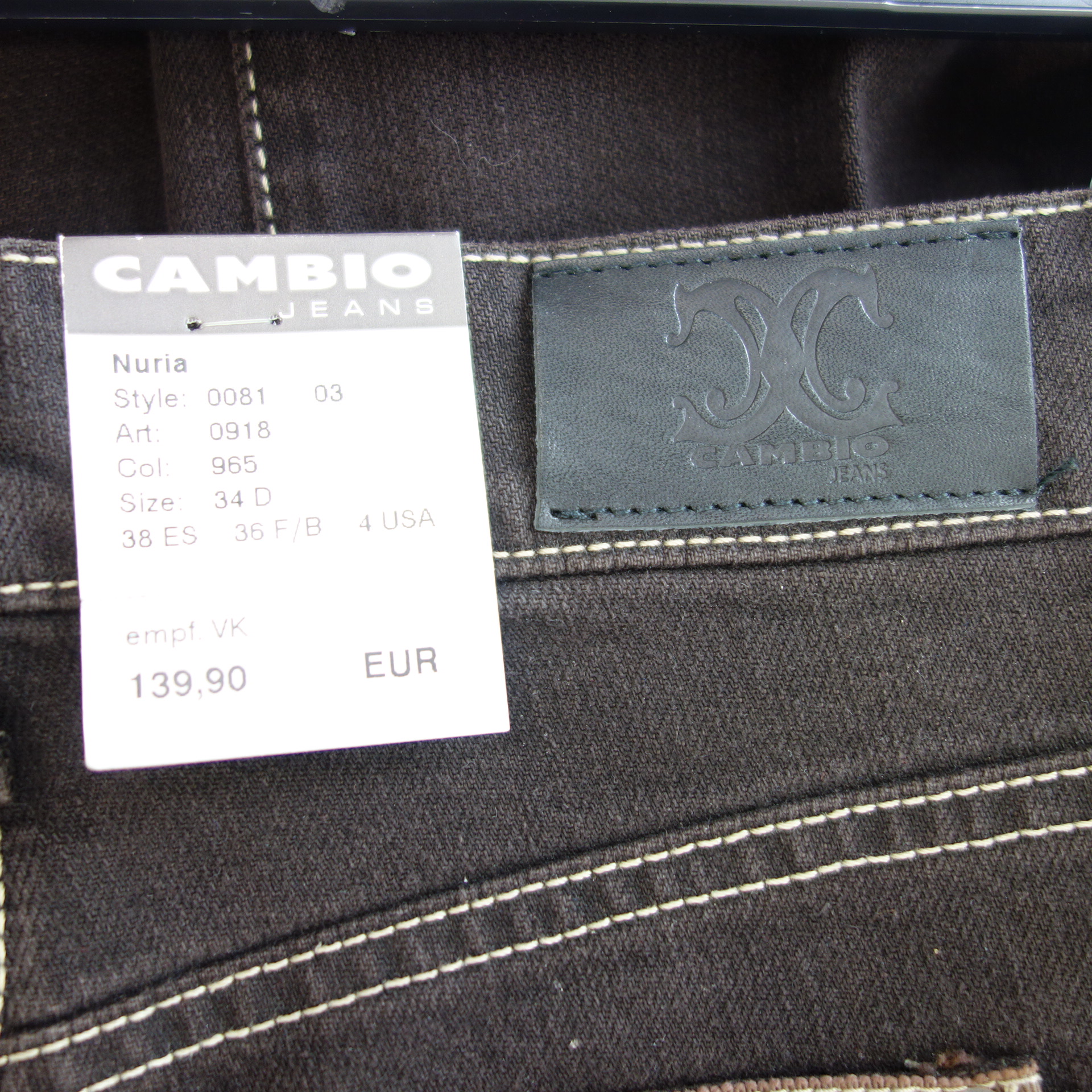 CAMBIO Damen Jeans Hose Jeanshose Braun Modell Nuria Gr 34 Straight