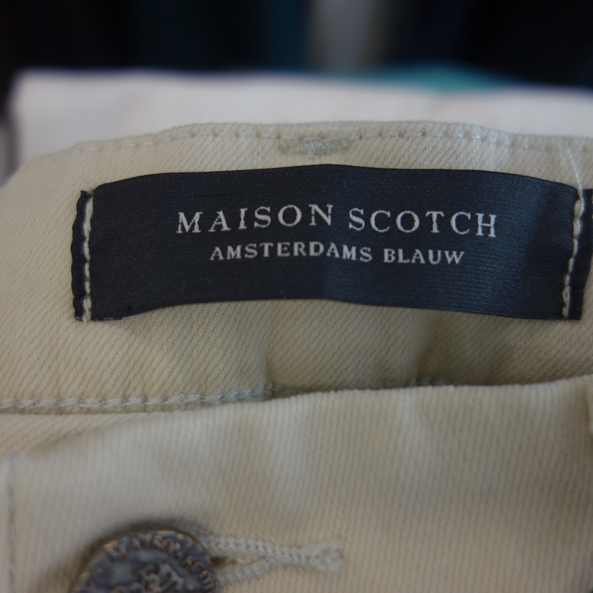 MAISON SCOTCH Scotch & Soda Damen Jeans Hose Jeanshose Beige Creme Mid Rise Super Skinny