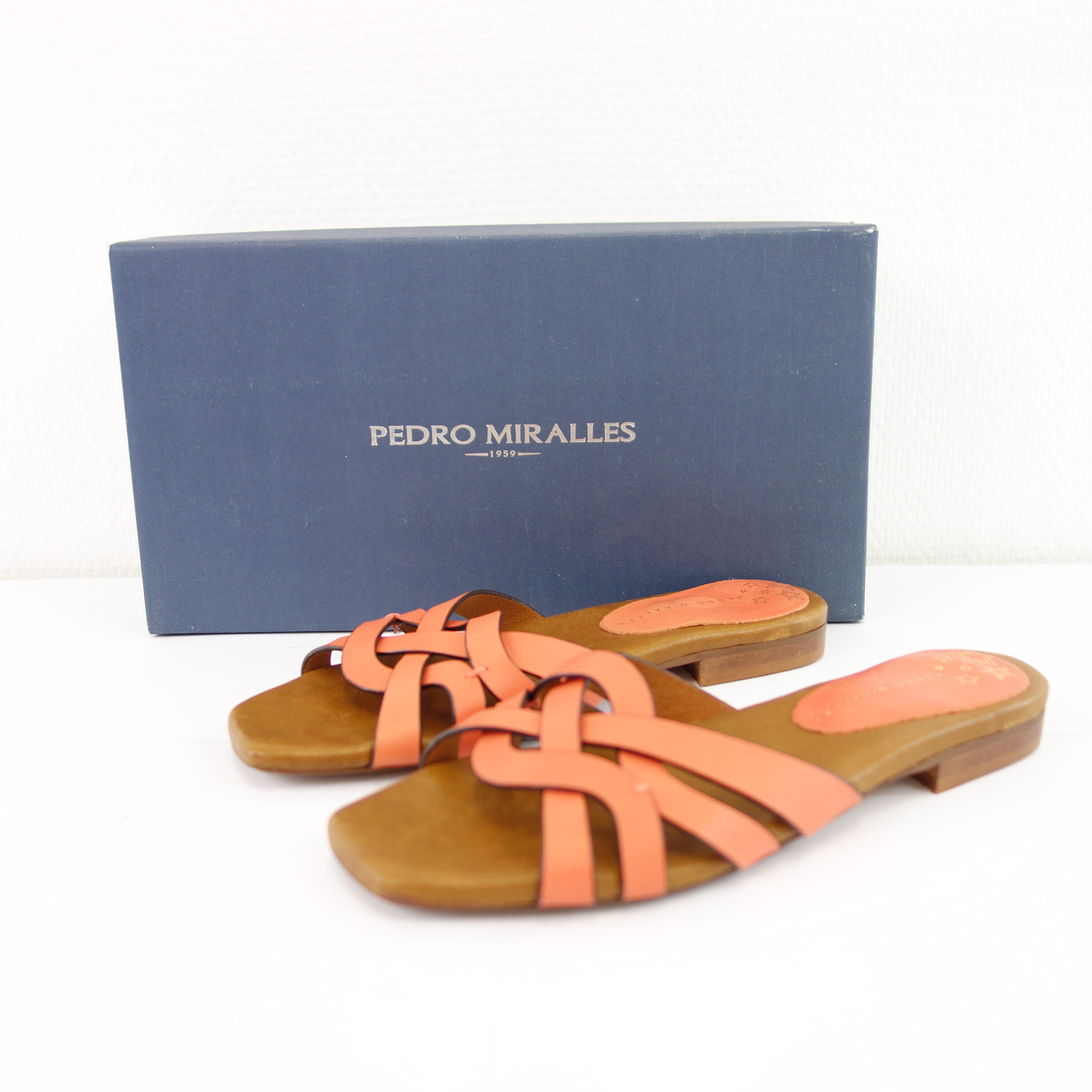 PEDRO MIRALLES Damen Schuhe Damenschuhe Sandalen Slipper Braun Orange Leder Größe 36