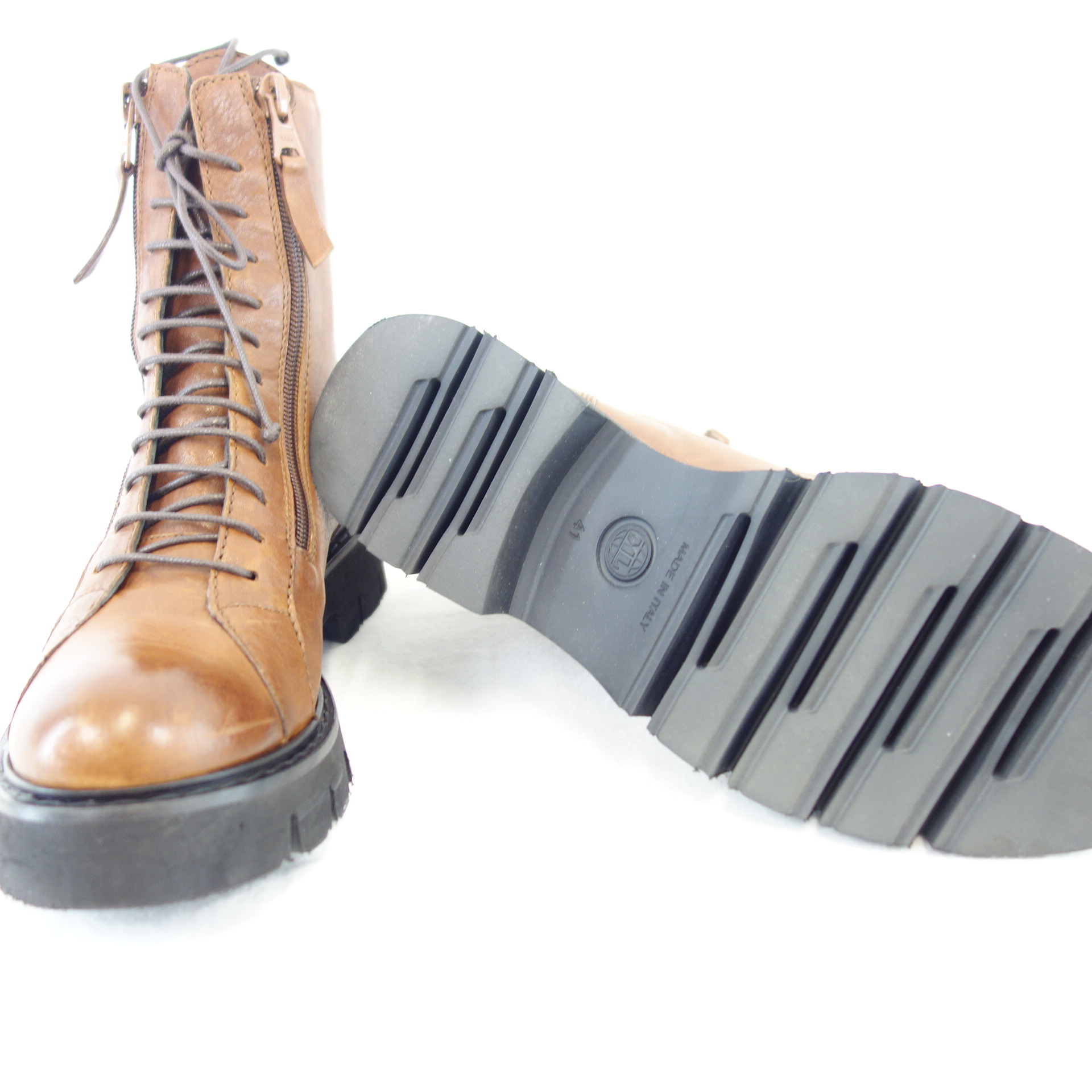 Damen Stiefeletten Schnürschuhe GIORGIO M Schuhe Boots Cognac Braun Leder Größe 41