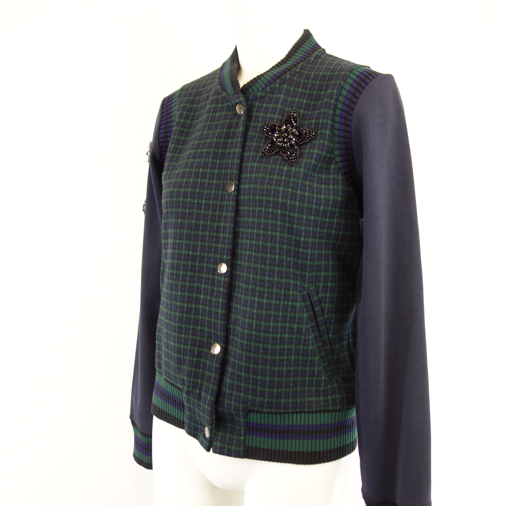RICH & ROYAL Damen Jacke Damenjacke Blouson College Style Grün Blau Kariert
