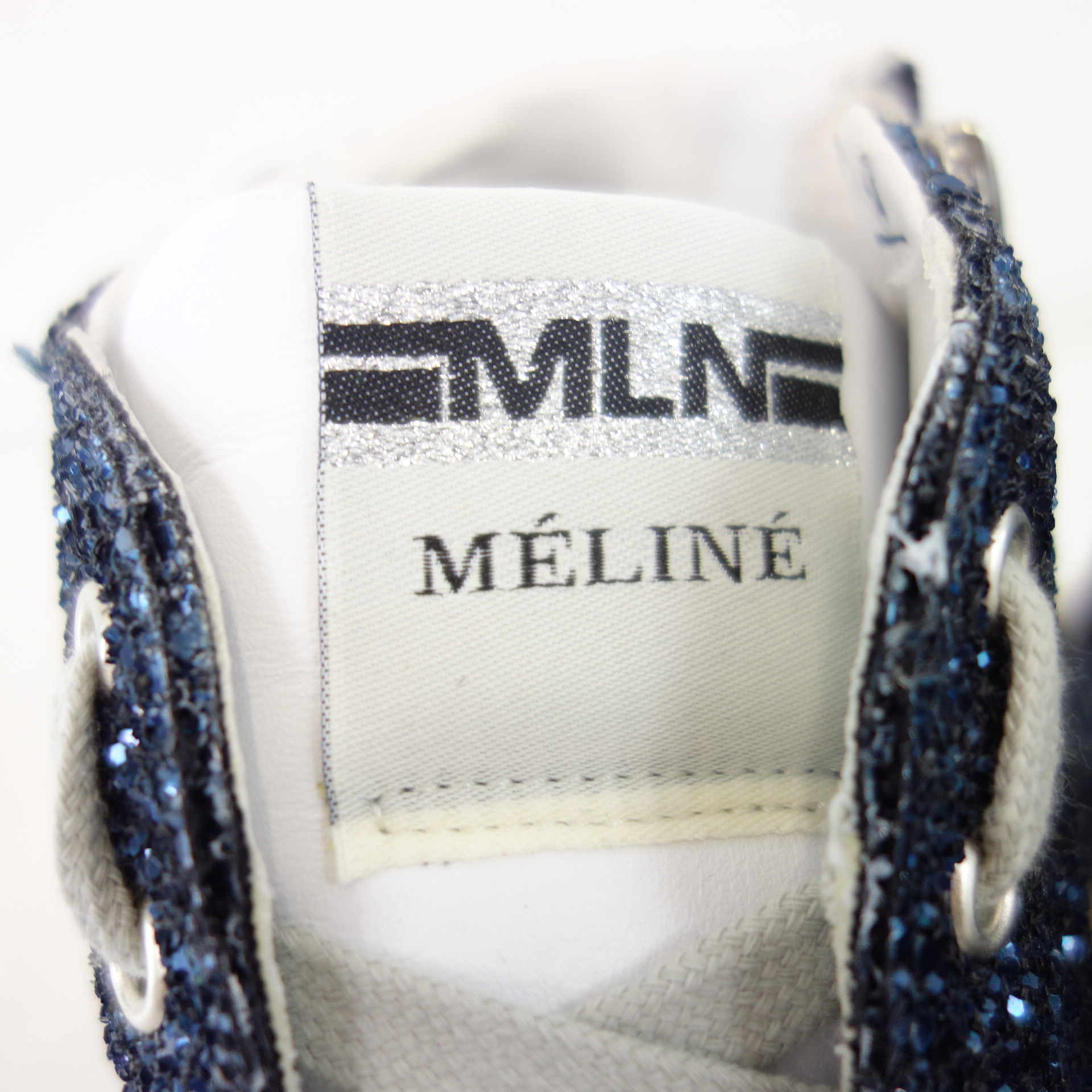 MELINE MLN Damen Sport Schuhe High Top Sneaker Glitzer Blau Leder Modell NKC 1369