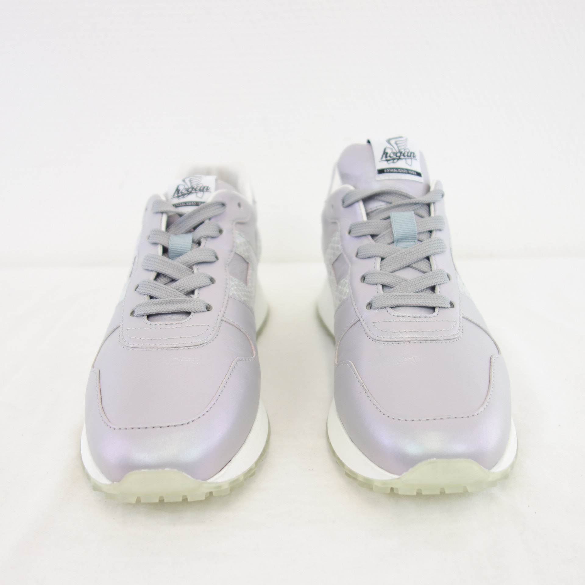 HOGAN Damen Schuhe Sportschuhe Sneaker Leder Metallic Grau Lavendel Modell H86RUN