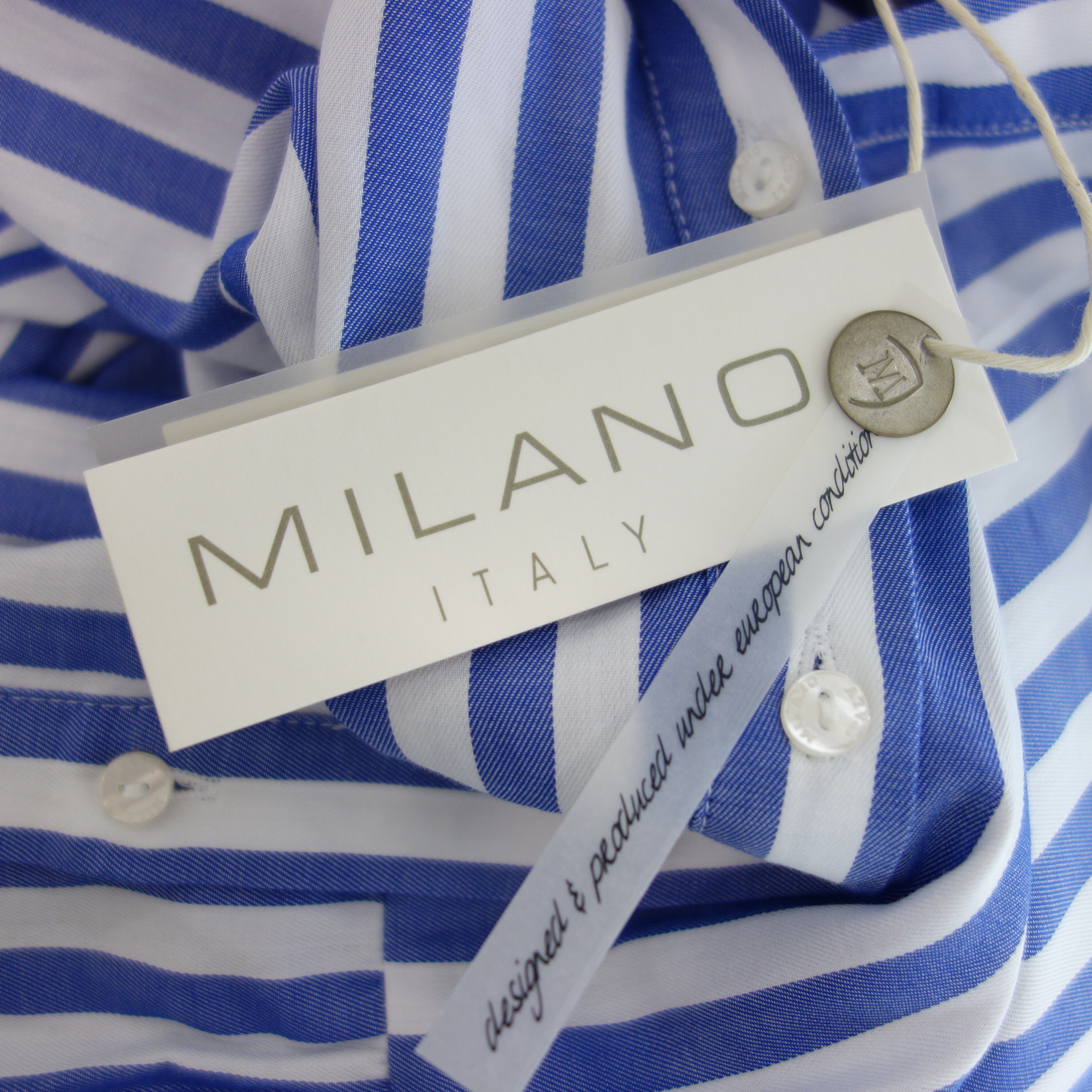 MILANO Italy Damen Kleid Blau Weiß Gestreift 100% Baumwolle 