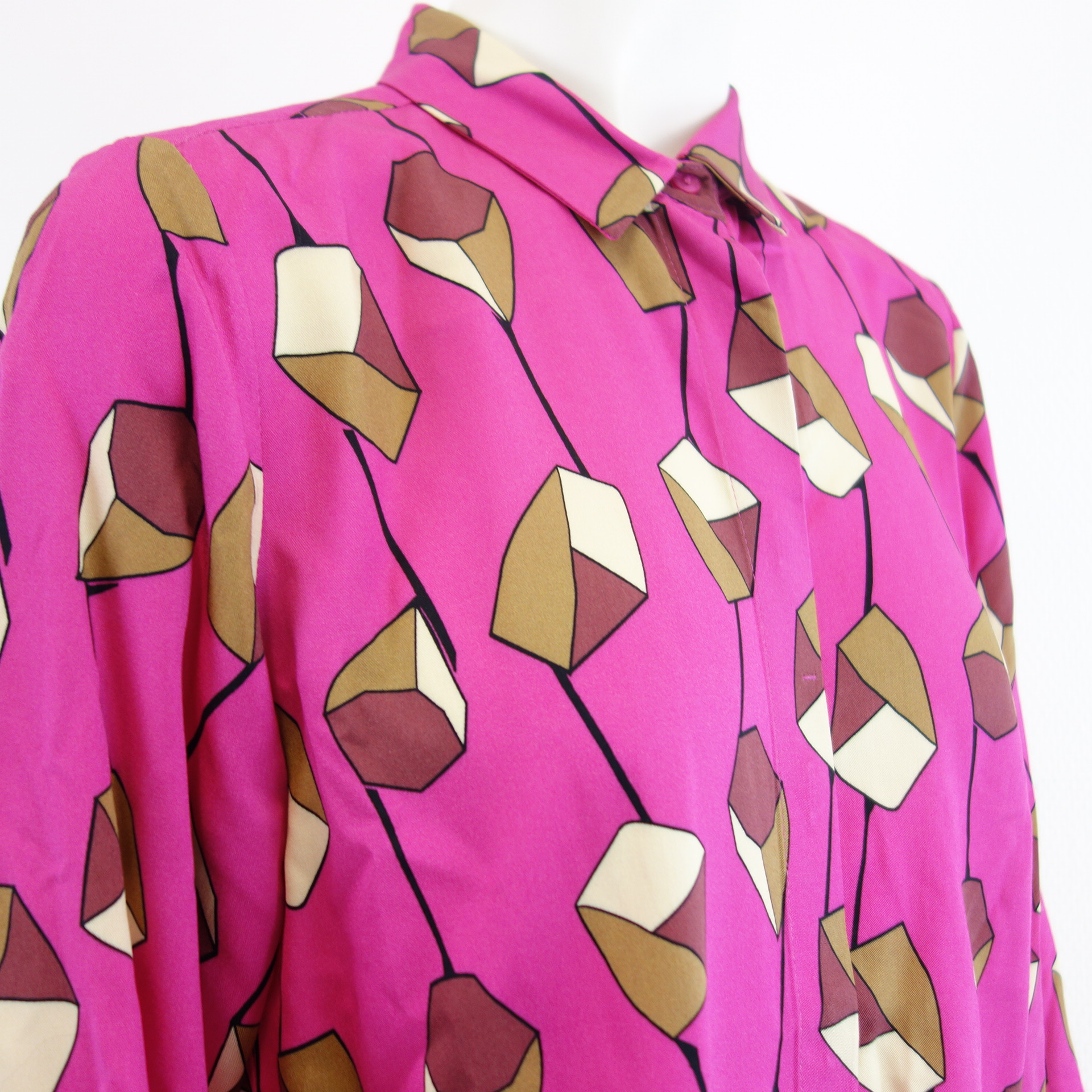 Damen Bluse MILANO ITALY Pink Beige Braun Muster 100% Viskose