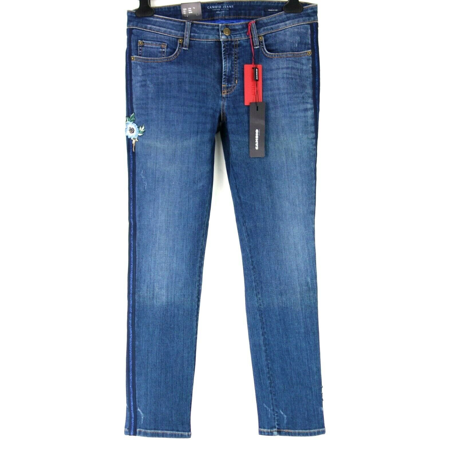 Cambio Damen Jeans Hose Modell Liu Dunkelblau Zierstreifen Bestick Neu - 34