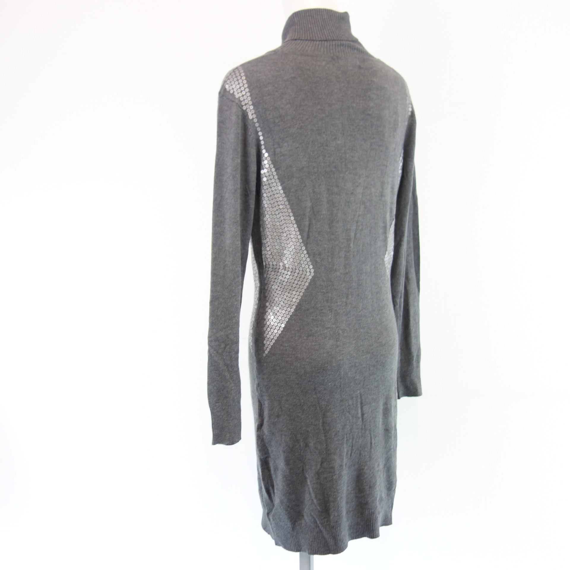 MALVIN Damen Midi Strick Kleid Strickkleid Grau Pailletten Größe 38