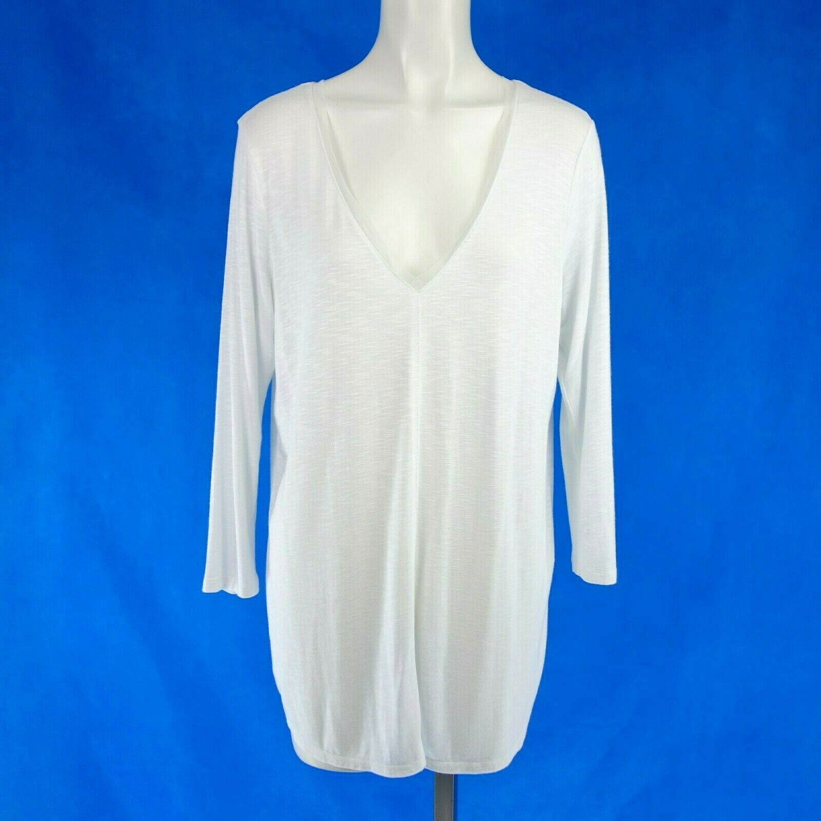 Nydj Damen Shirt Bluse Tunika Oberteil Größe 36 S M Weiß Lang Spitze Np 119 Neu