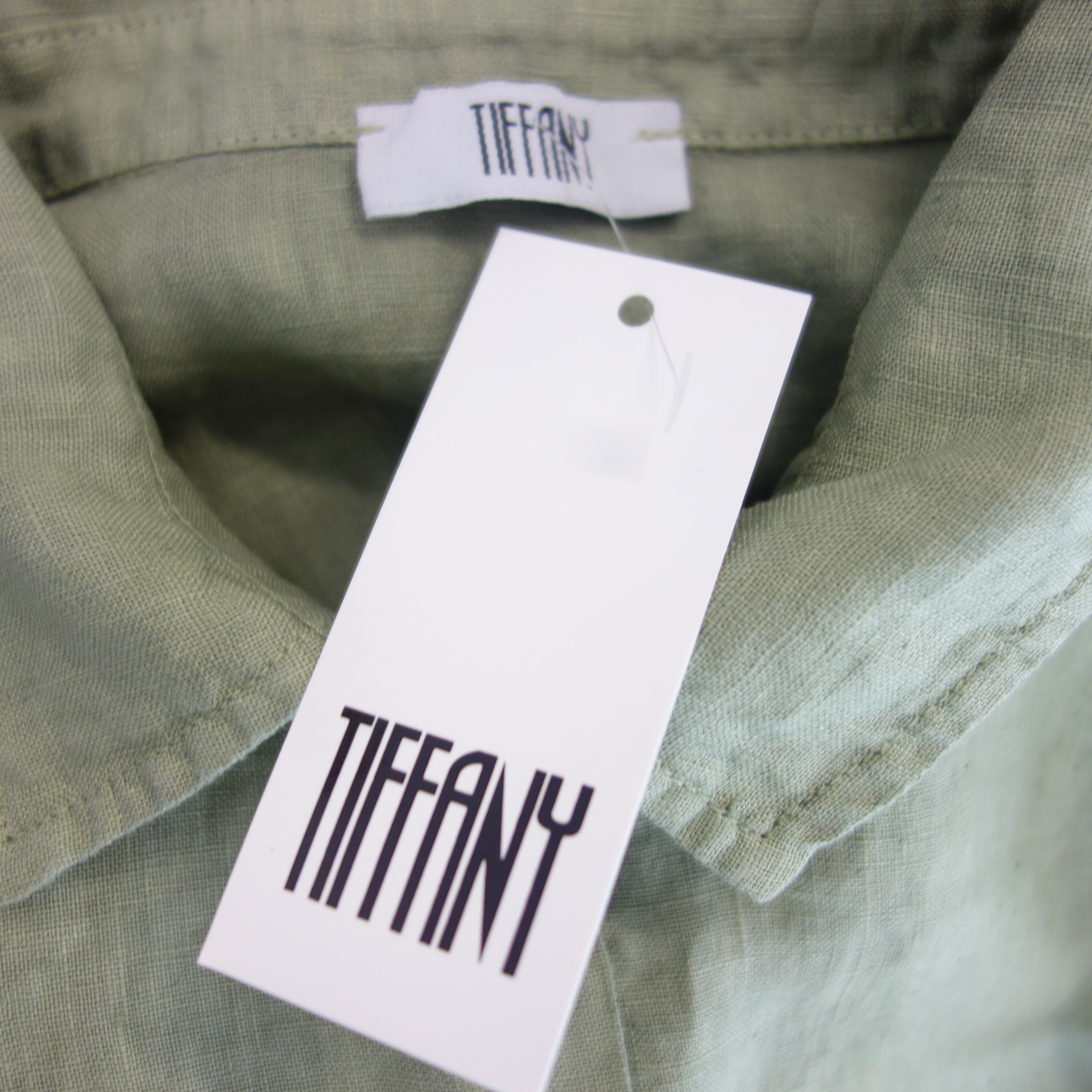 TIFFANY Damen Leinenhemd Leinen Hemd Shirt Salbei Grün Oversize Leinen Größe S