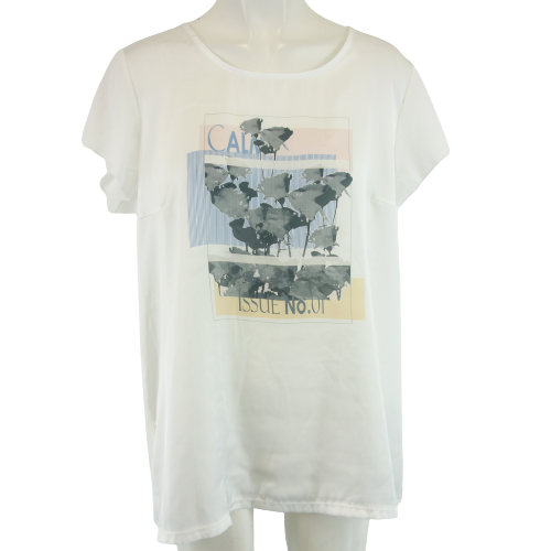 MORE & MORE Damen T-Shirt T Shirt Oberteil Weiß Print Größe 42 Kurzarm