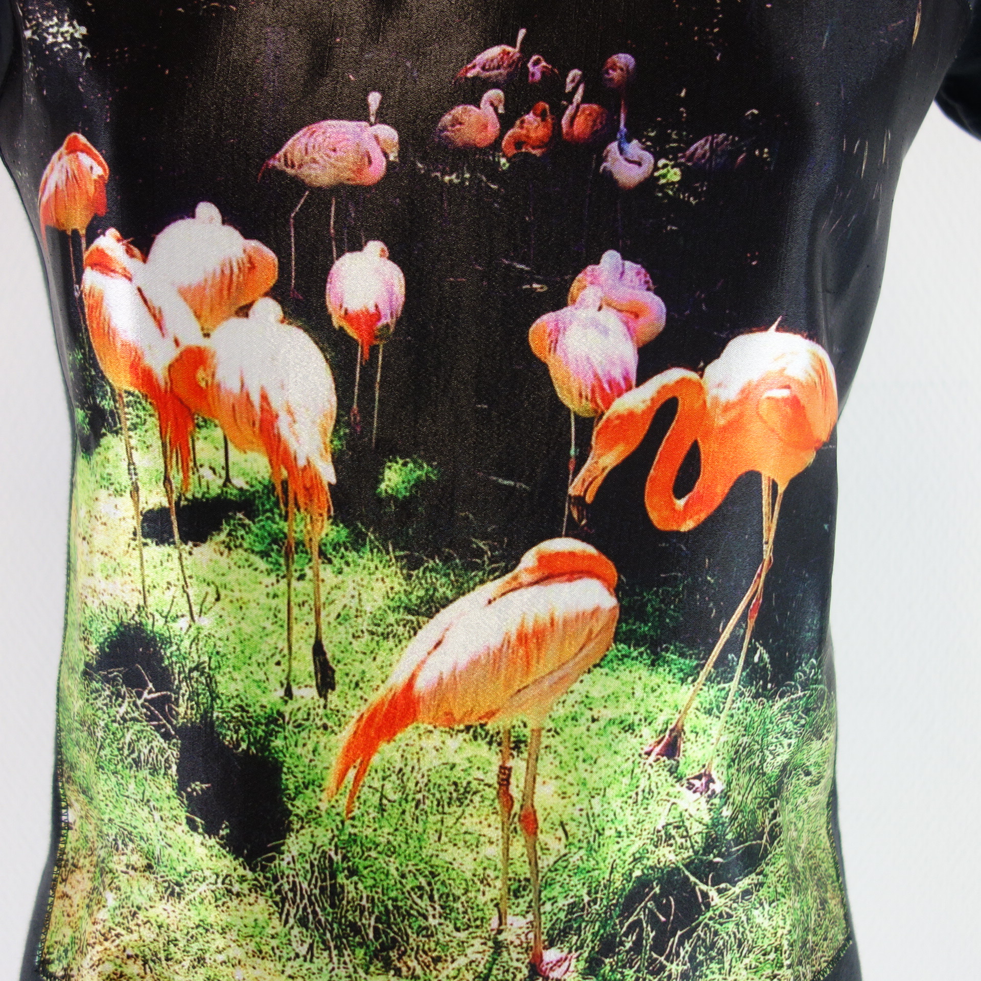 BASTILLE VENEZIA Damen T Shirt T-Shirt Oberteil Schwarz Flamingo 100% Baumwolle