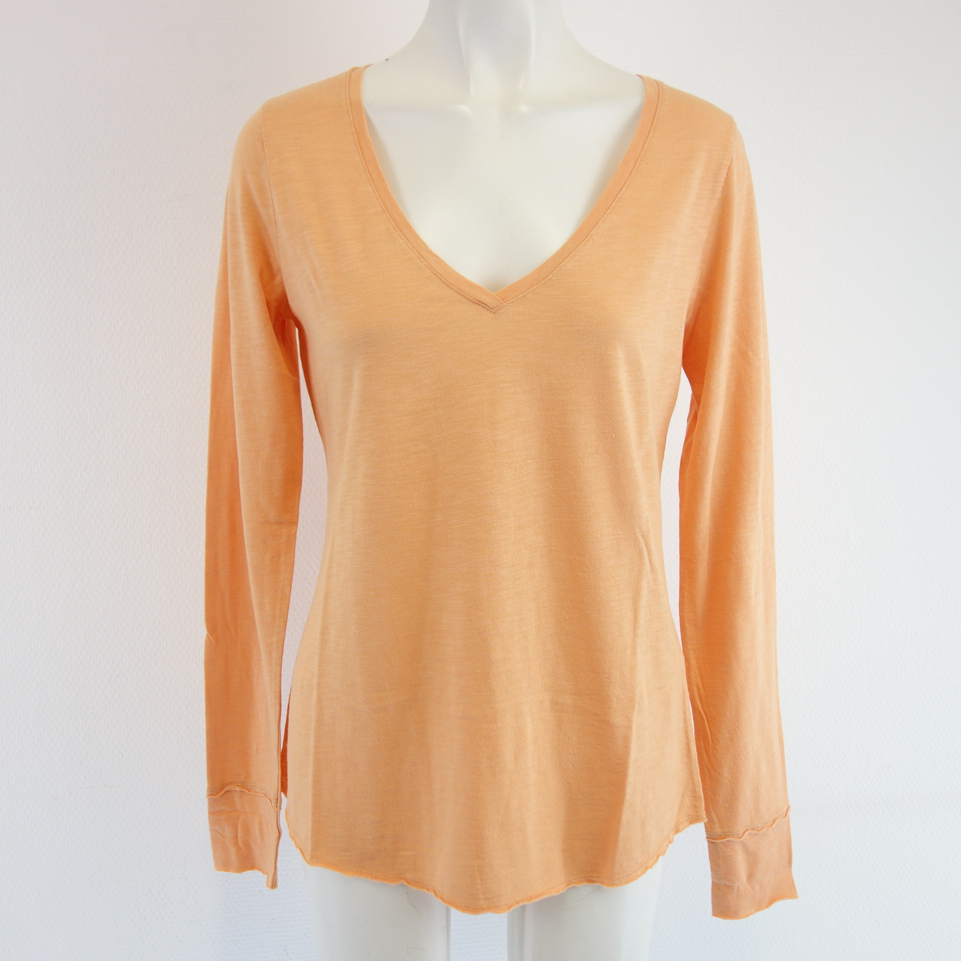 JUVIA Damen Shirt T-Shirt Jasmin Langarm Orange Mandarine V Ausschnitt Longsleeve