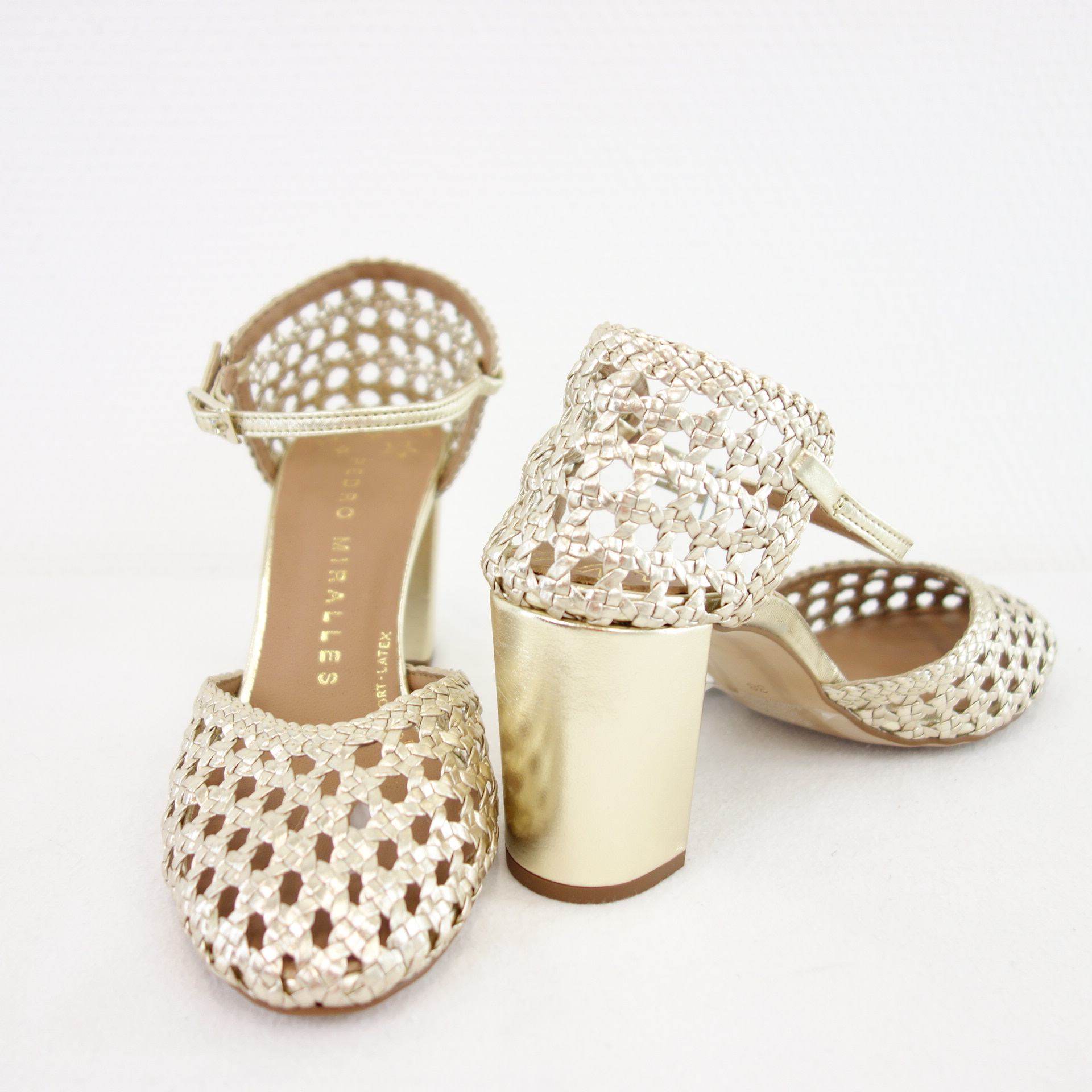 PEDRO MIRALLES Damen Schuhe Damenschuhe Sandaletten Pumps Metallic Gold Leder Geflochten 
