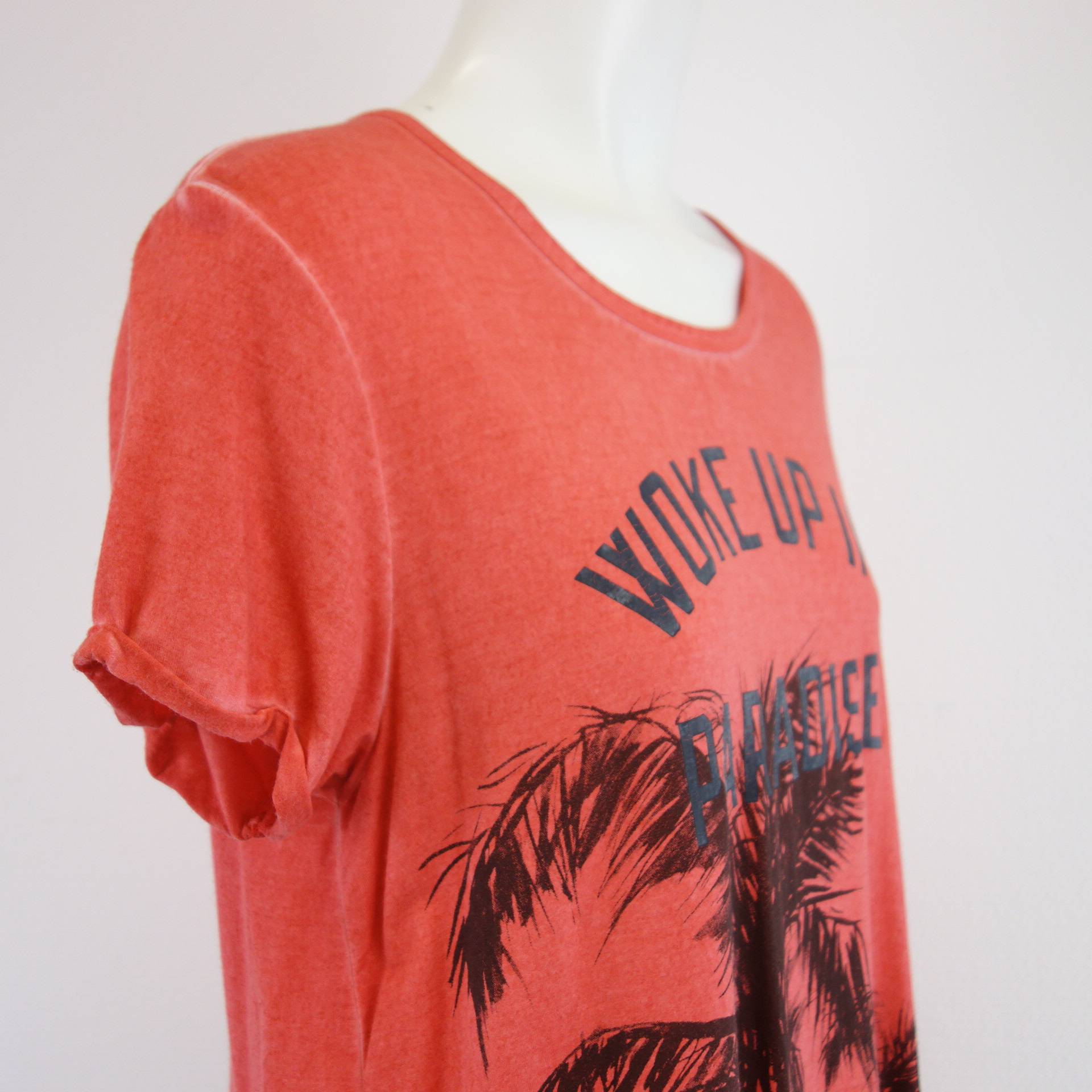 MAISON & SCOTCH Damen T-Shirt Shirt Oberteil Palme Rot Größe 3 ( 38 ) M