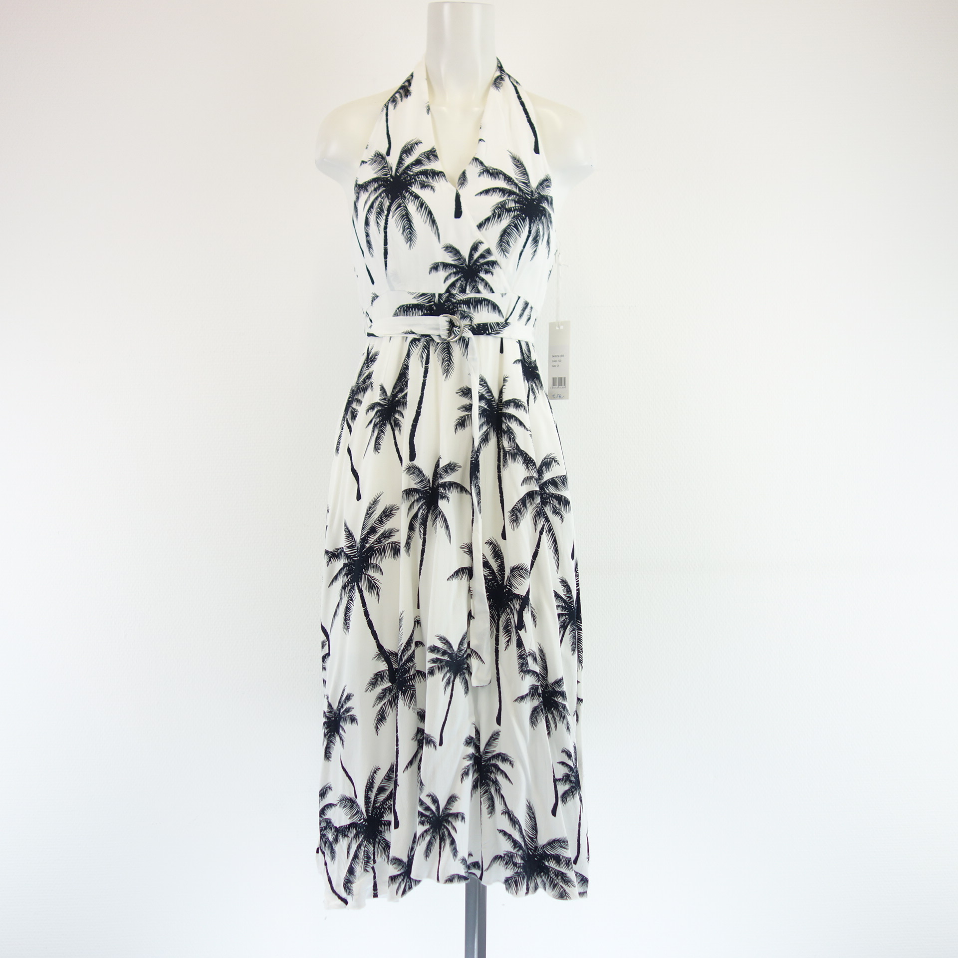 ANA ALCAZAR Damen Kleid Sommerkleid Neckholder Schwarz Weiß 34 ( 36 ) Palmen