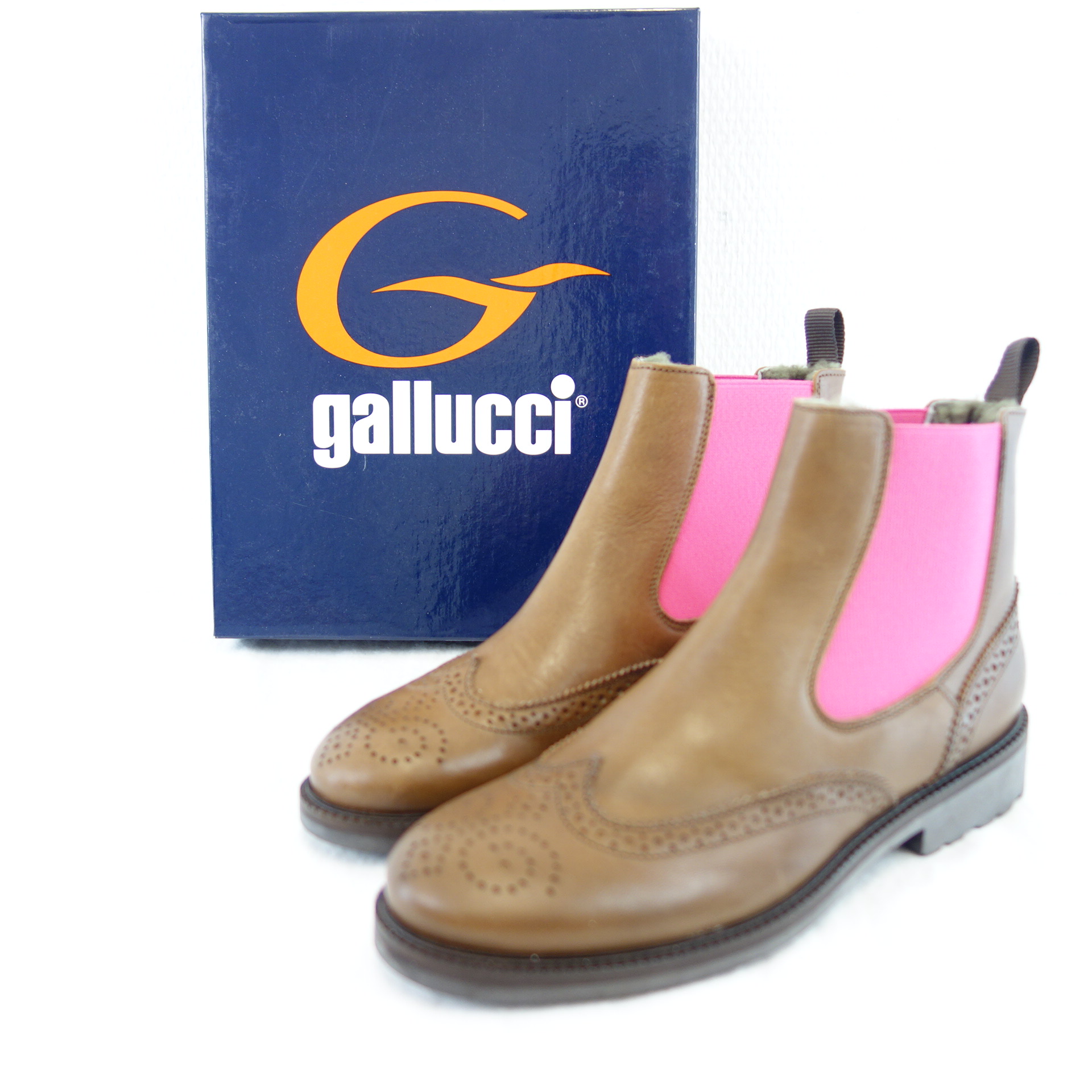 Gallucci Damen Schuhe Stiefel Stiefeletten Chelsea Boots Leder Braun Pink Gefüttert Fell Größe 36
