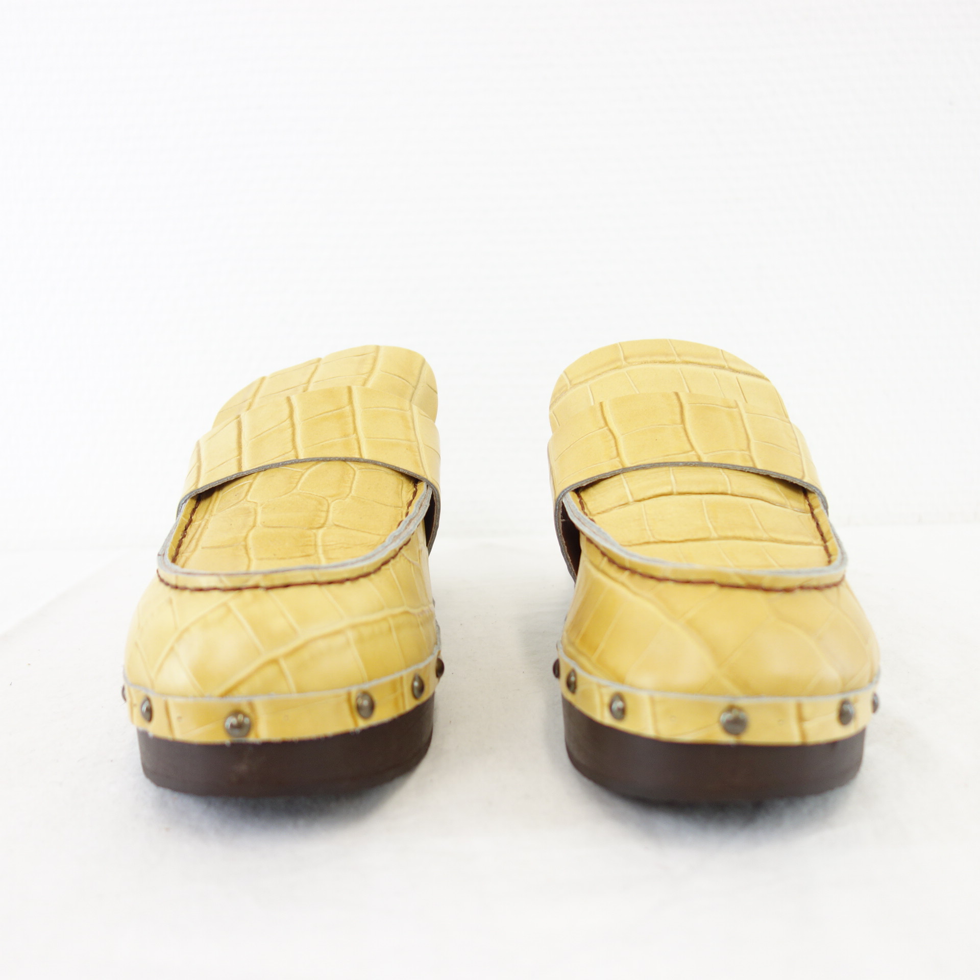 ANTIDOTI Schuhe Holz Clogs Pastell Gelb Leder Modell MOKY